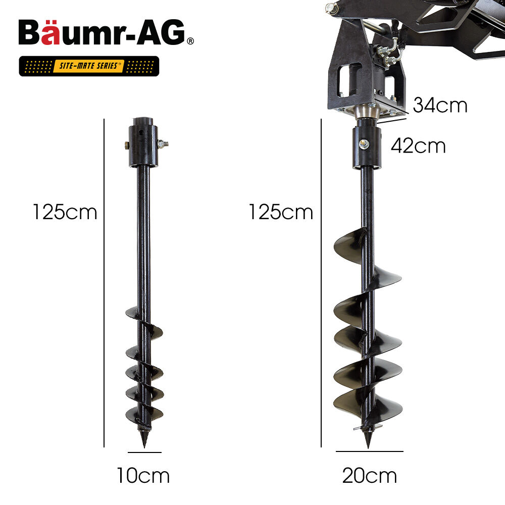 BAUMR-AG Post Hole Auger for BSR5000 Mini Loader Skid Steer, with 100mm & 200mm Bits, Quick Connect Hydraulics