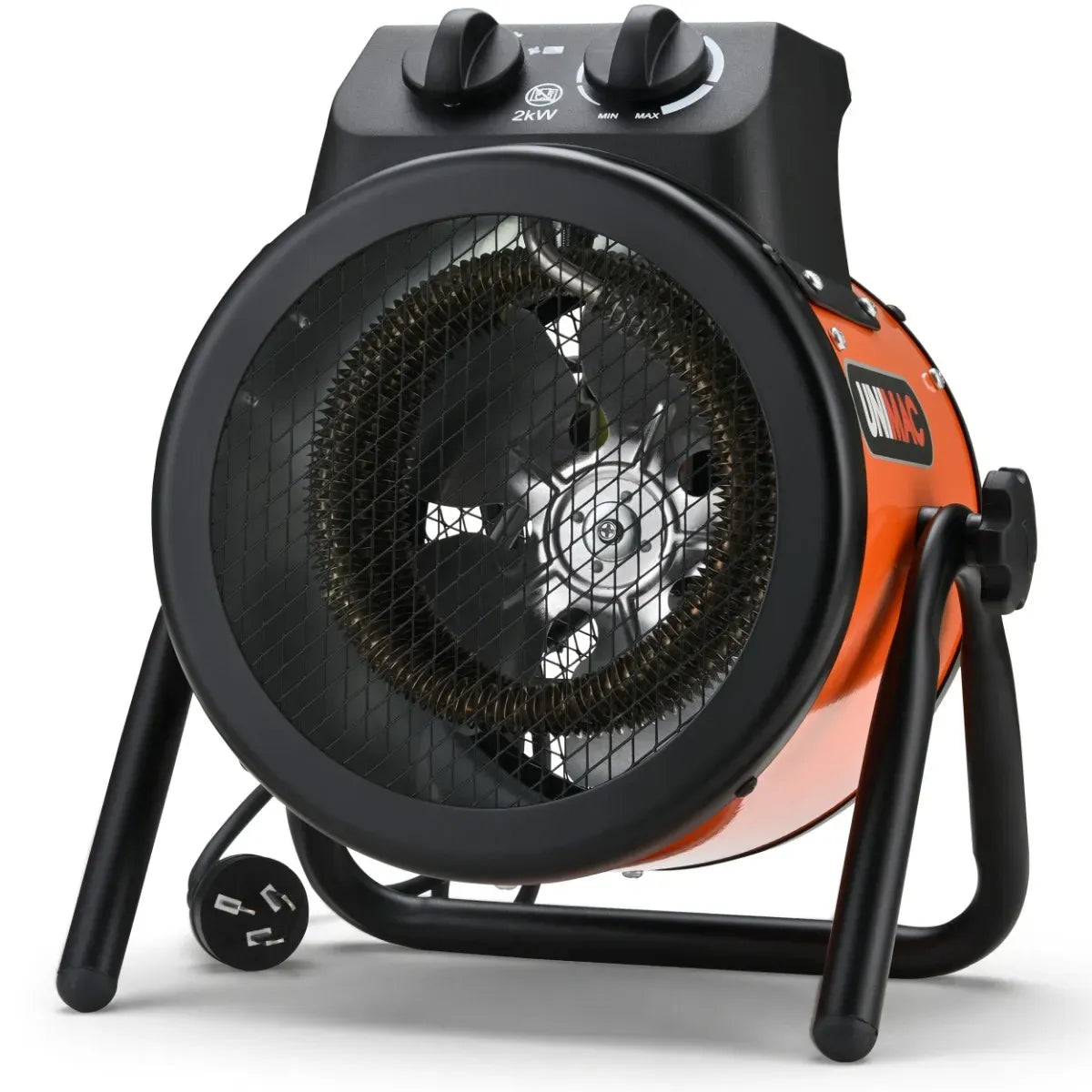 UNIMAC 2kW Industrial Electric Space Fan Heater, 10A, Adjustable Thermostat, Tilt Angle, Fast Heating, 2 Heat Settings, Portable for Workshop and Garage Use