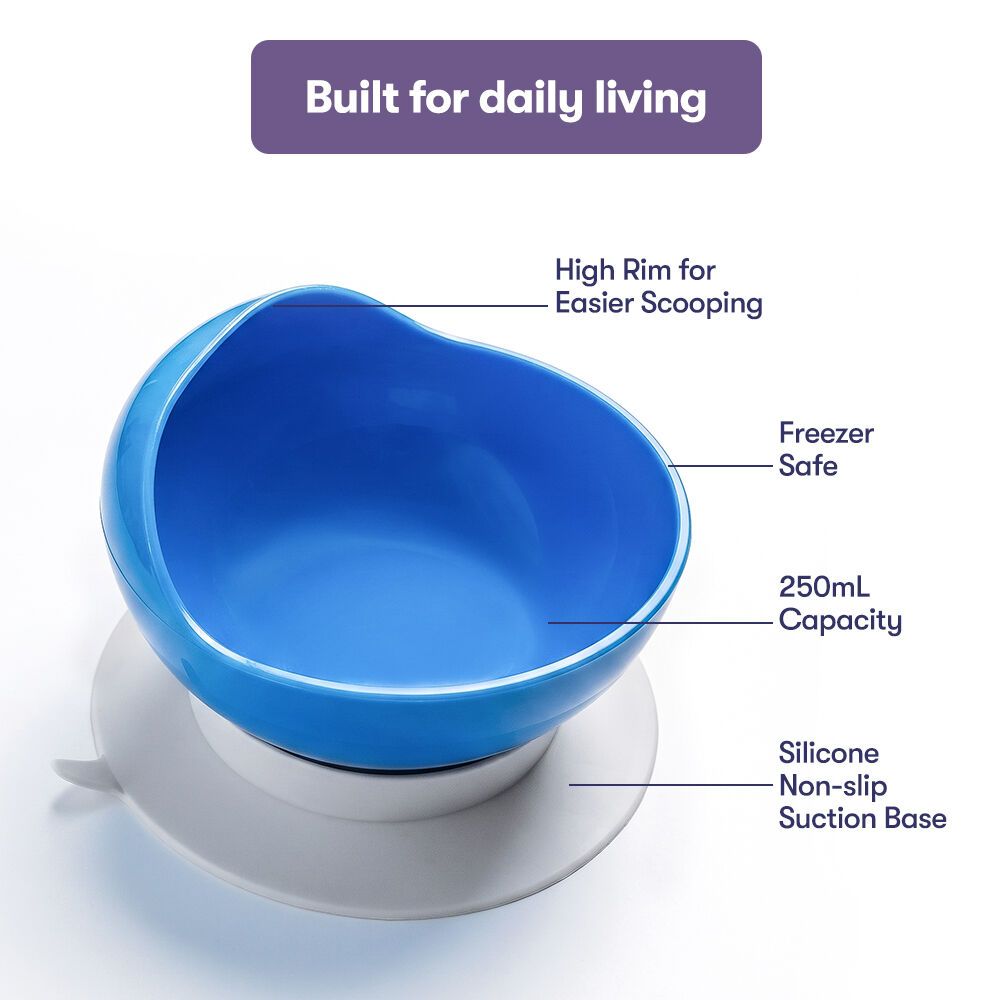 EQUIPMED Scoop Bowl with Suction Base, Non-Slip, High Rim, Adaptive Dining Aid for Elderly Arthritis Disability,Self-Feeding, BPA Free