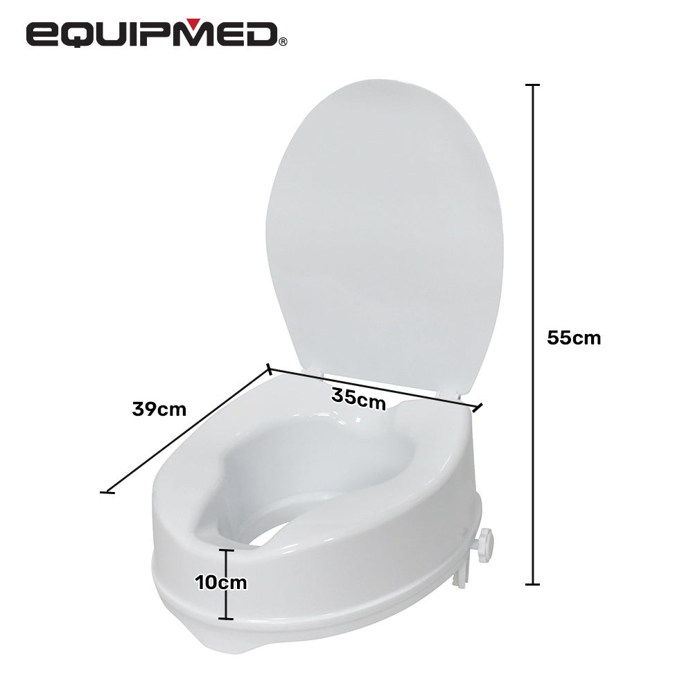 EQUIPMED Raised Over Toilet Seat, 10cm Riser, 125kg Capacity, Raiser with Lid, White