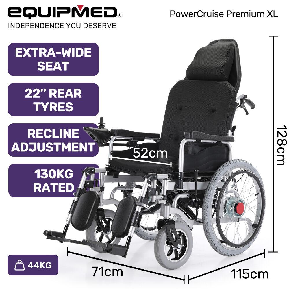 EQUIPMED Power Electric Wheelchair, Wide Bariatric Chair, Comfortable for S-XL, Long Range, Recline Adjustment, Lithium Battery, 22'' Wheels, Headrest, Folding