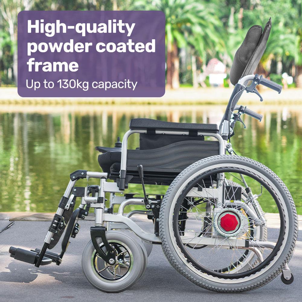 EQUIPMED Power Electric Wheelchair, Wide Bariatric Chair, Comfortable for S-XL, Long Range, Recline Adjustment, Lithium Battery, 22'' Wheels, Headrest, Folding