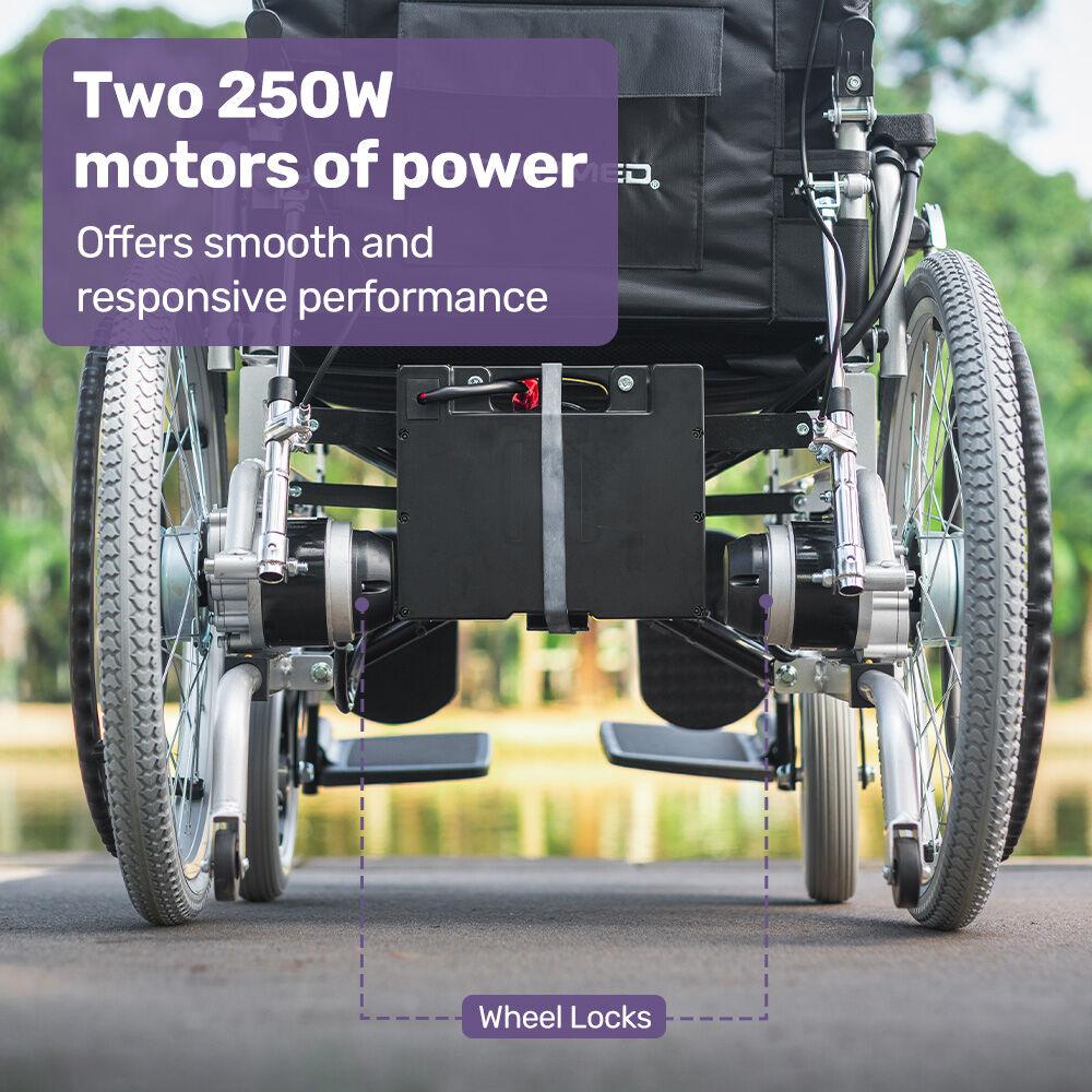 EQUIPMED Power Electric Wheelchair, Wide Bariatric Chair, Comfortable for S-XL, Long Range, Recline Adjustment, Lithium Battery, 22'' Wheels, Headrest, Folding