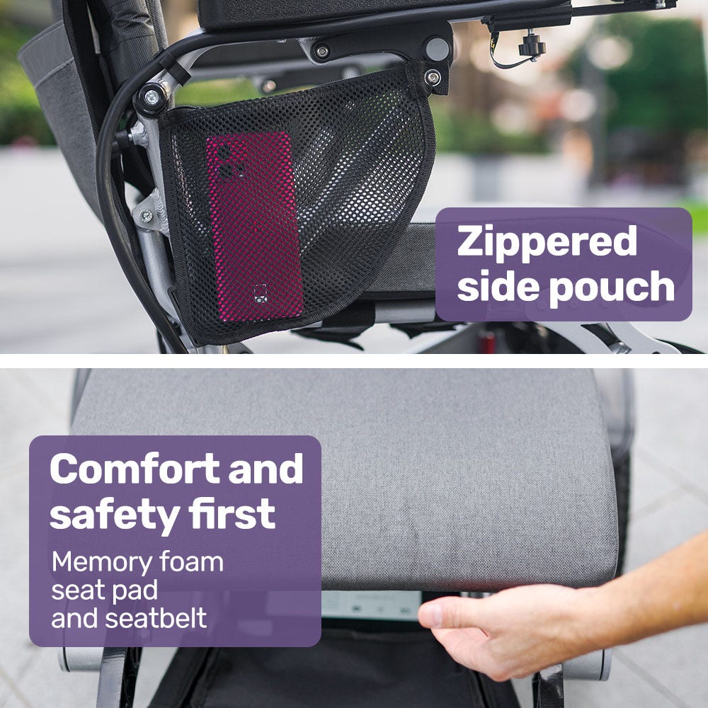 EQUIPMED Power Electric Wheelchair, Long Range, Airline Approved, Alloy, Remote Control, Lithium Battery, Black/Silver