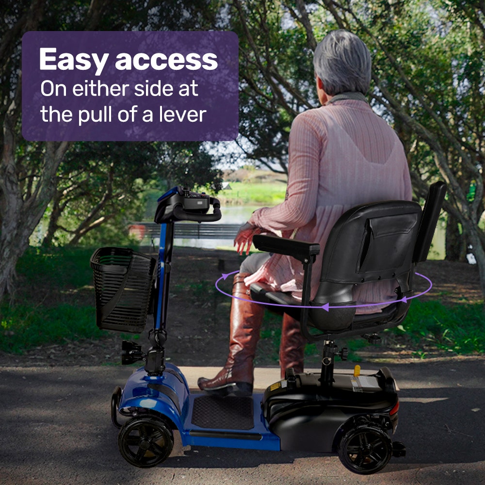 EQUIPMED FreeLite+ Mid-Sized Electric Foldable Mobility Scooter, Lithium Battery, Long Range and Easy Charging, Blue