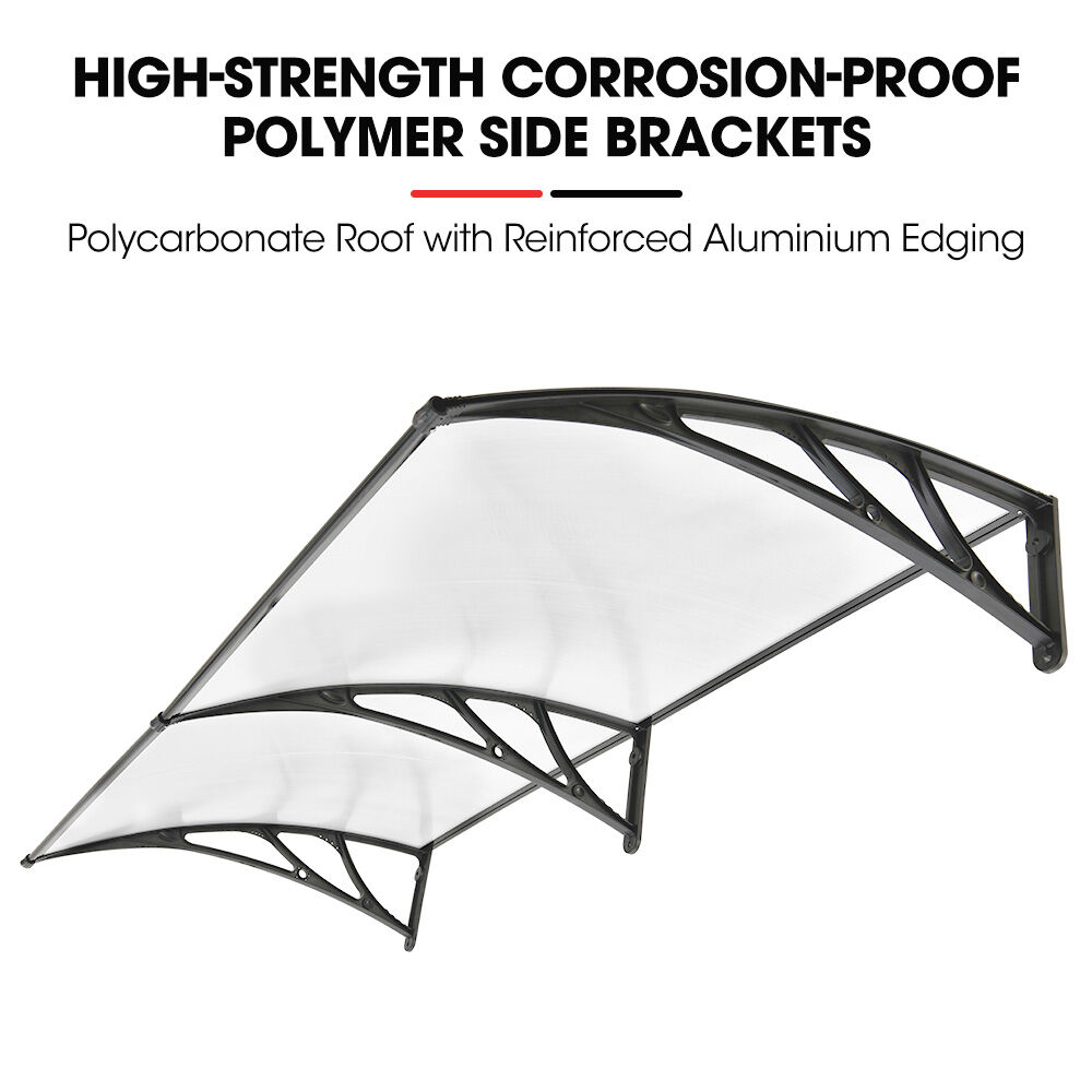 SHADE SHIELD 2x1m Aluminium Exterior Awning, Black DIY External UV Rain Protection Clear Polycarbonate Canopy Cover