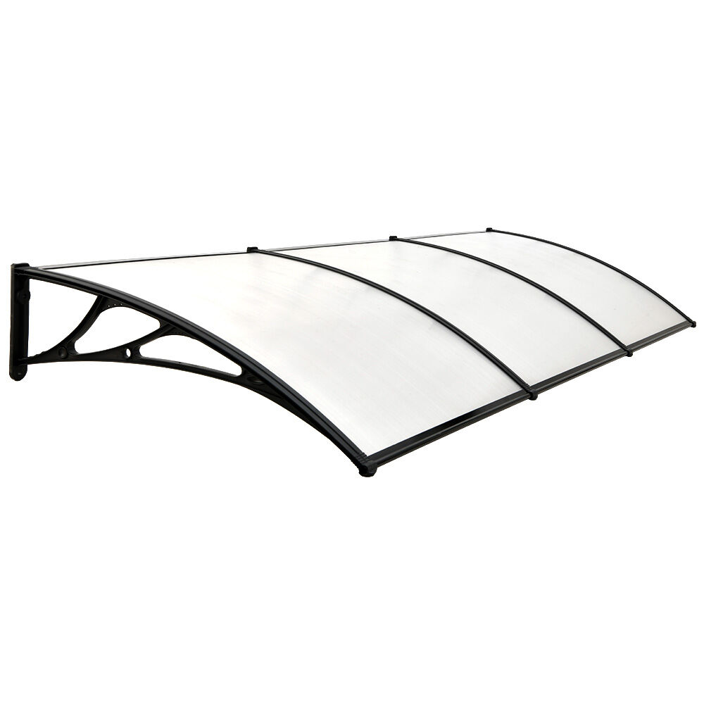 SHADE SHIELD 3x1m Aluminium Exterior Awning, Black DIY External UV Rain Protection Clear Polycarbonate Canopy Cover