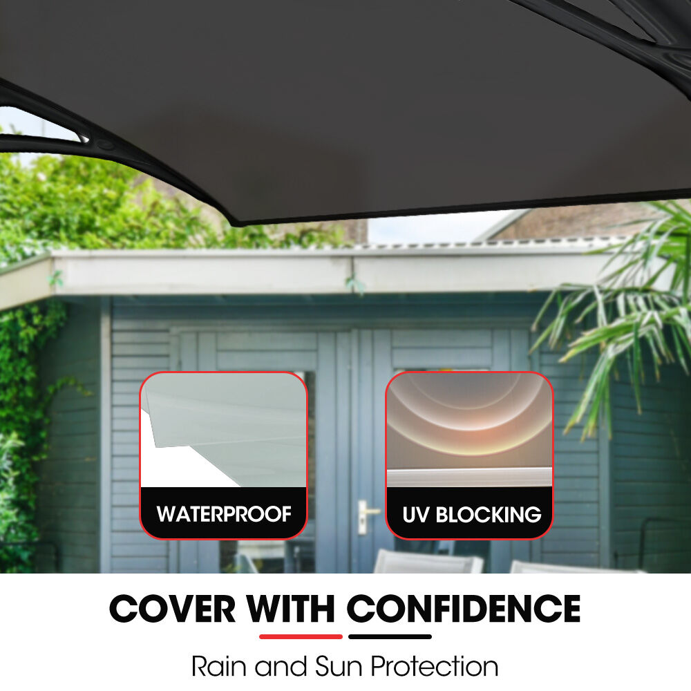 SHADE SHIELD 3x1m Aluminium Exterior Awning, Black DIY External UV Rain Protection Grey Tinted Polycarbonate Canopy Cover