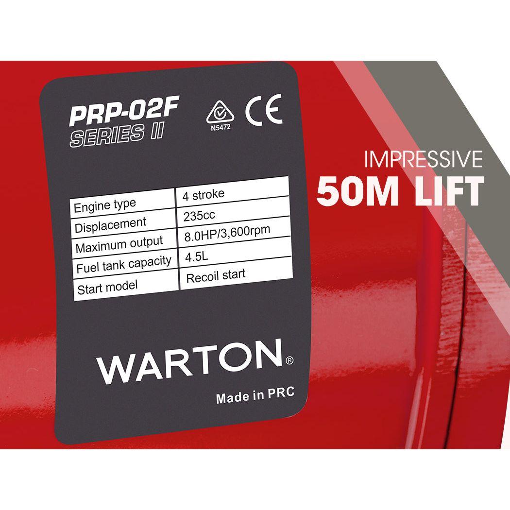 WARTON 2" 8HP Petrol High Flow Water Transfer Pump Irrigation Volume Inch