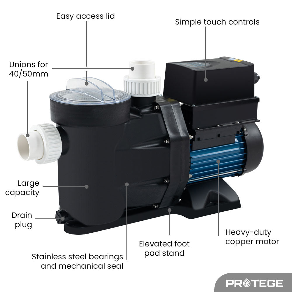 PROTEGE Variable Speed Pump, 1.0HP, 3 Speeds, Quiet, Economical, for Swimming Pool and Spa