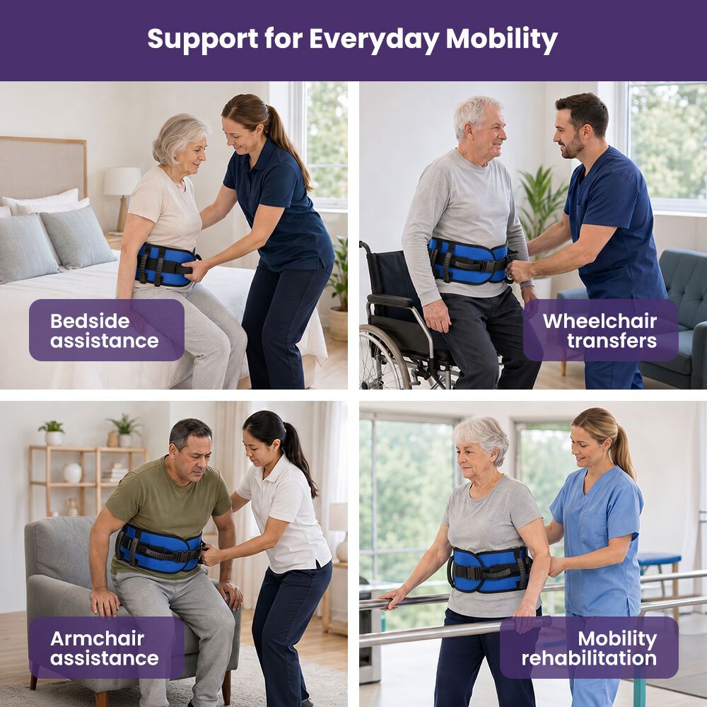 EQUIPMED Adjustable Patient Transfer Gait Belt with 6 Handles, Walking & Mobility Support, Blue
