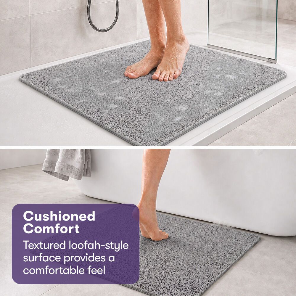 EQUIPMED Washable PVC Anti-Slip Loofah Bath and Shower Mat, Large, 60 x 60cm