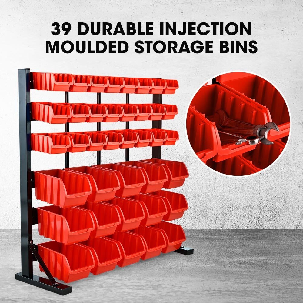 BAUMR-AG 39 Parts Bin Rack Storage System Floor Mount - Red
