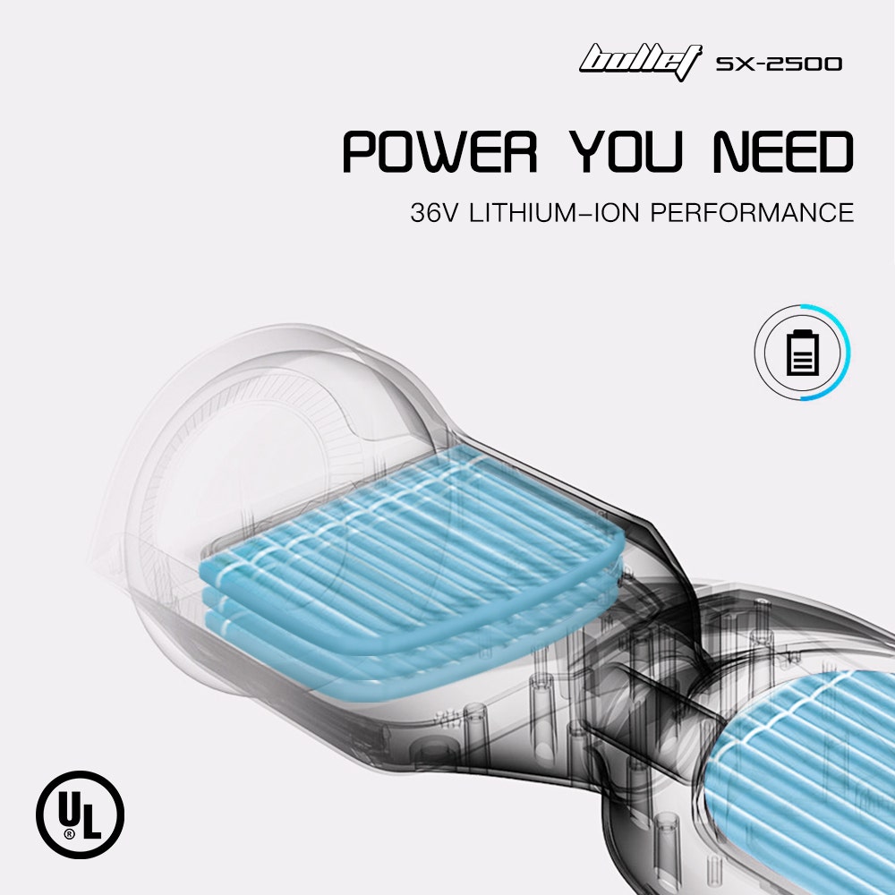 BULLET SX-2500 Hoverboard Scooter, 500W Brushless, UL Certified, AU Compliant, 6.5-inch Off-Road Style Tyres, Superior Self Balancing System, LED Lights, Blue