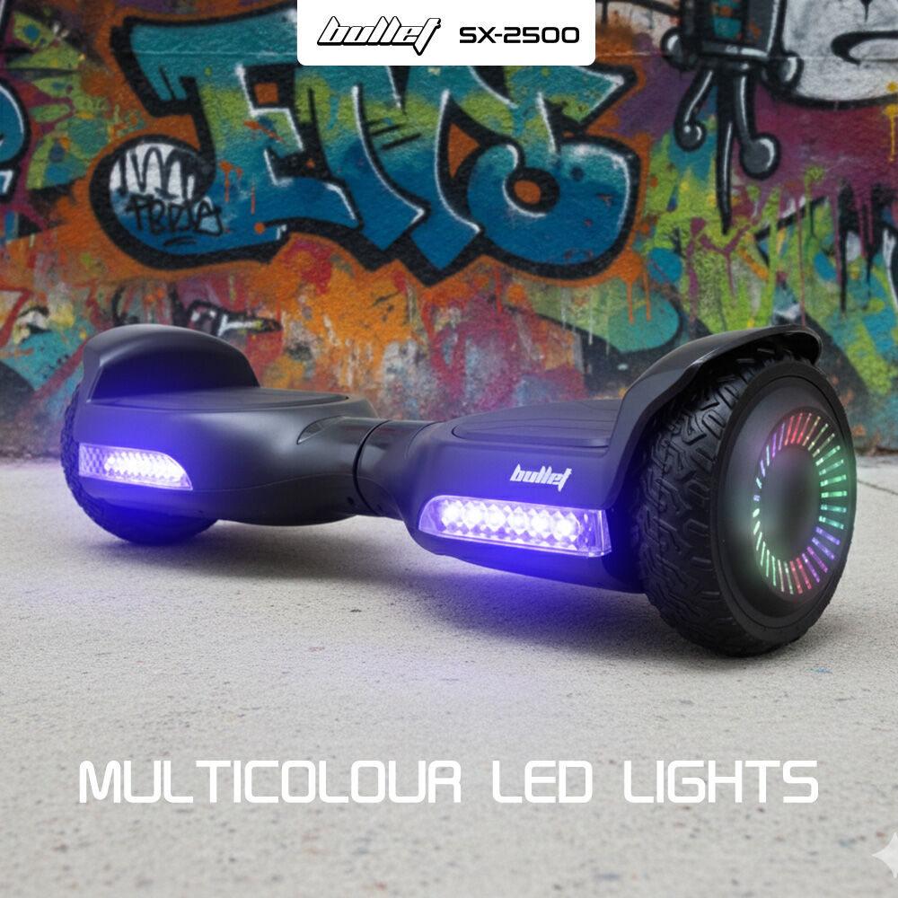 BULLET SX-2500 Hoverboard Scooter, 500W Brushless, UL Certified, AU Compliant, 6.5-inch Off-Road Style Tyres, Superior Self Balancing System, LED Lights, Black