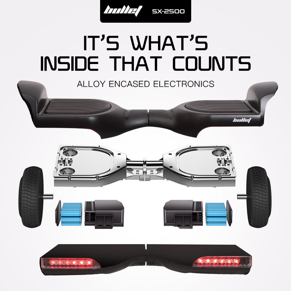 BULLET SX-2500 Hoverboard Scooter, 500W Brushless, UL Certified, AU Compliant, 6.5-inch Off-Road Style Tyres, Superior Self Balancing System, LED Lights, Black