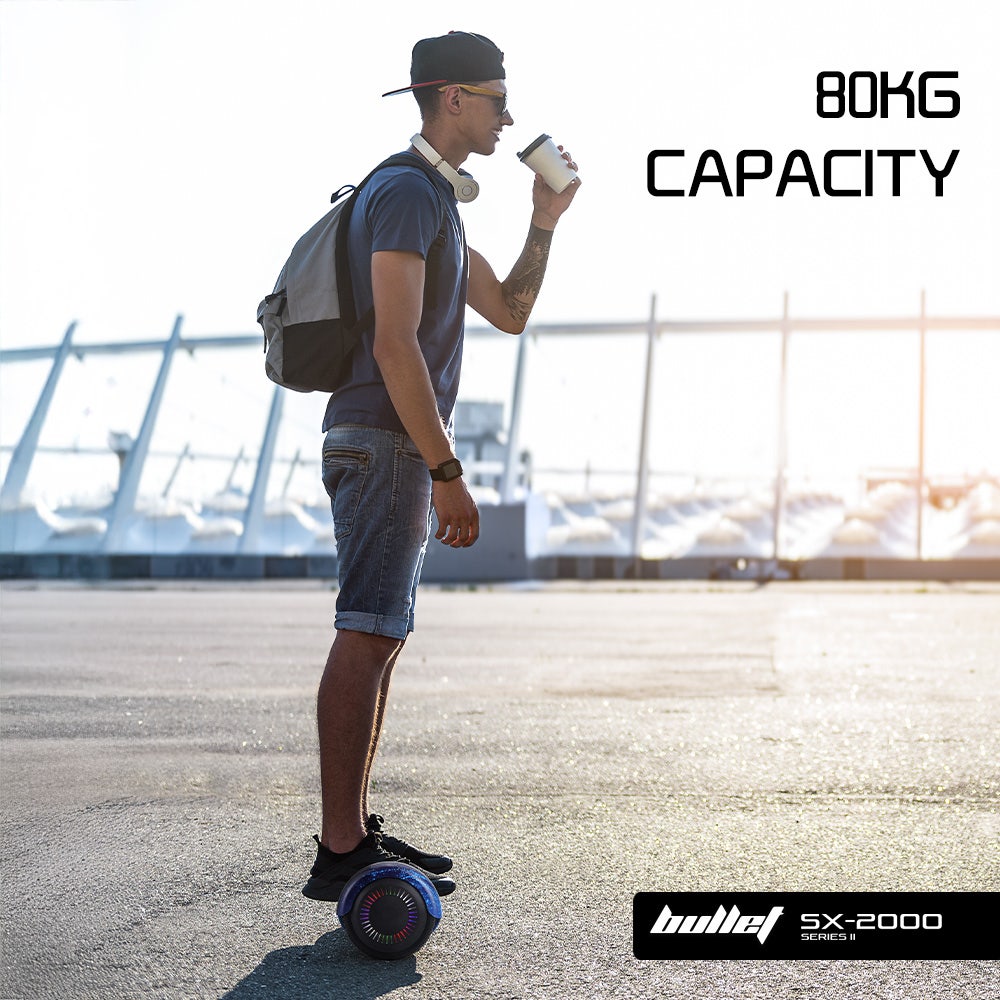 BULLET SX-2000 Hoverboard Scooter, 500W Brushless, Superior Self Balancing System, UL Certified, LED Lights, Blue Galaxy