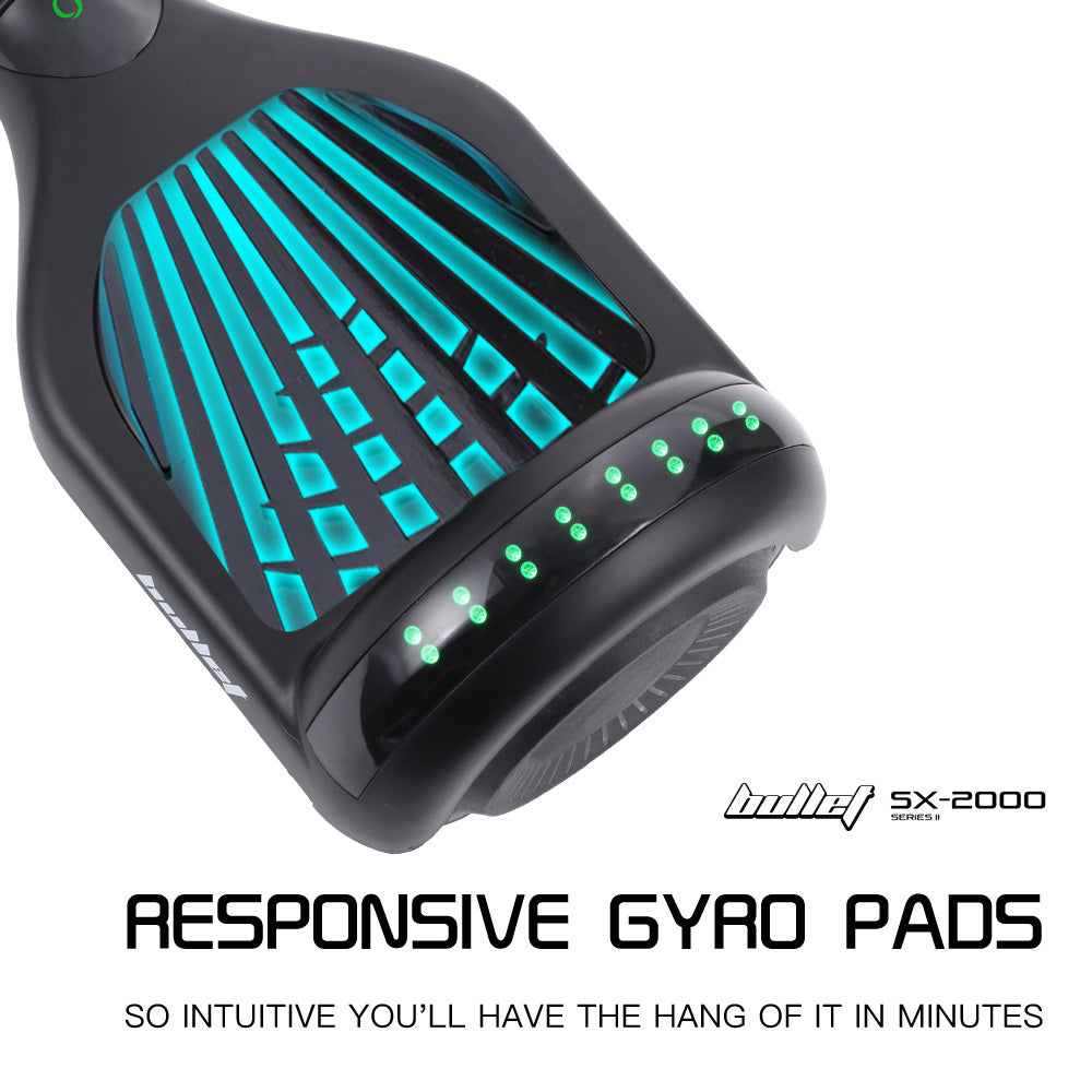 Bullet SX-2000 Hoverboard Scooter, 500W Brushless, Superior Self Balancing System, UL Certified, LED Lights, Black