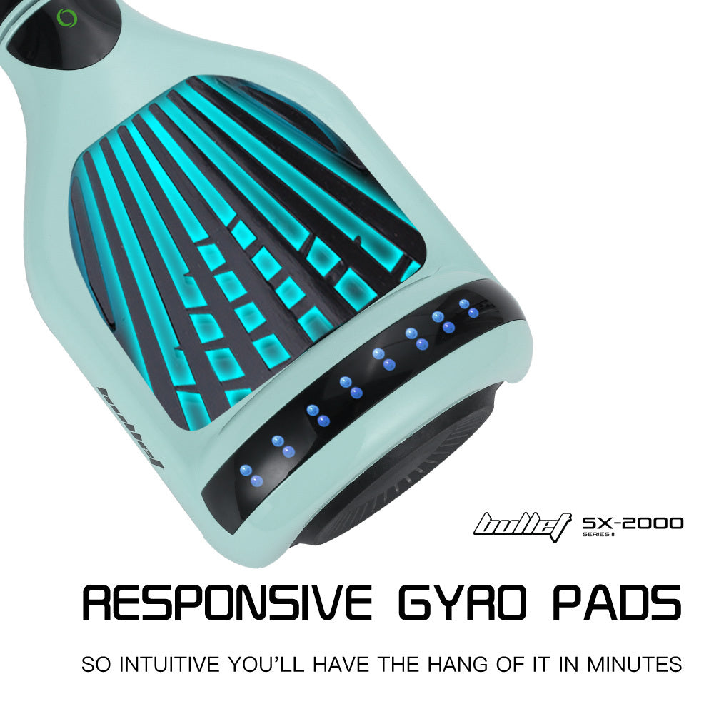 BULLET SX-2000 Hoverboard Scooter, 500W Brushless, Superior Self Balancing System, UL Certified, LED Lights, Mint Green