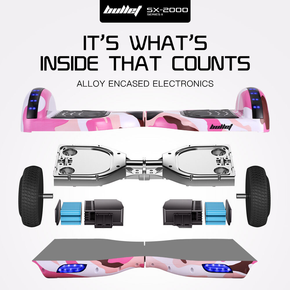 BULLET SX-2000 Hoverboard Scooter, 500W Brushless, Superior Self Balancing System, UL Certified, LED Lights, Pink Camo