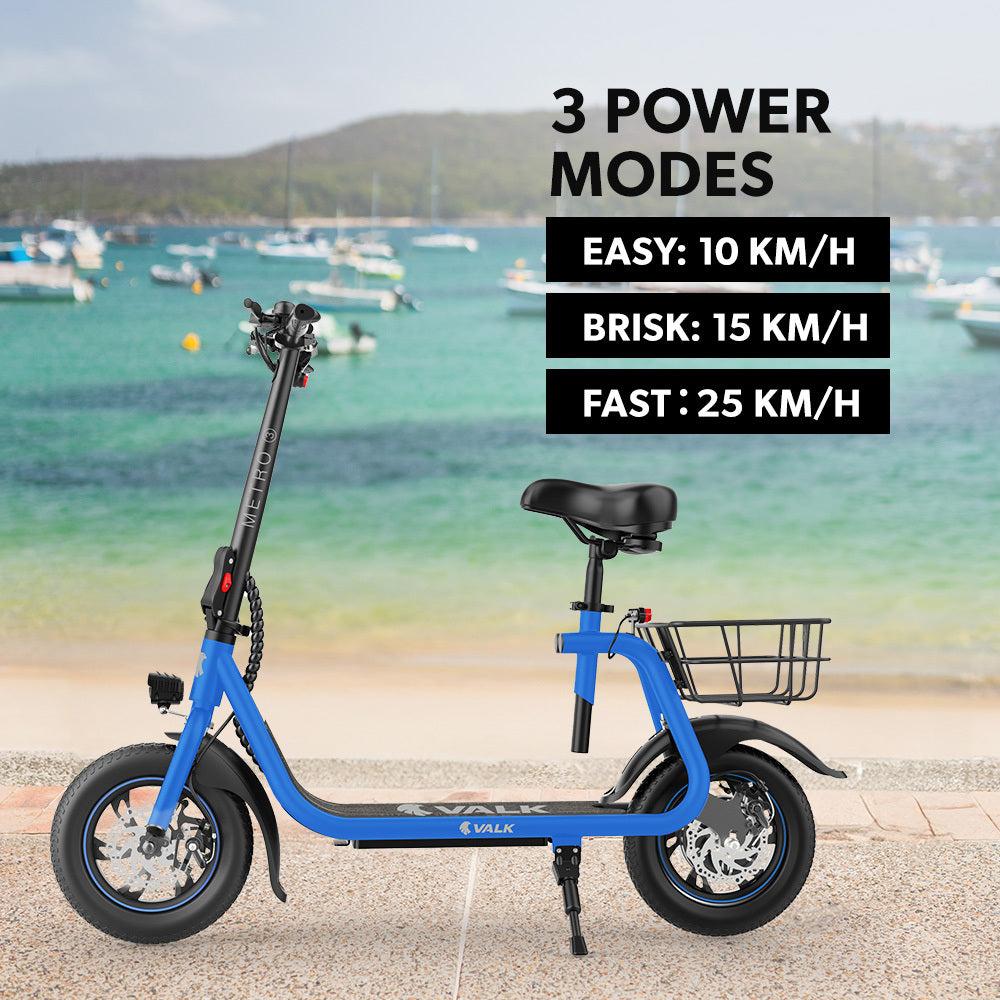 VALK Electric Scooter with Seat, Disc brakes, 12" Tyres, Motorised eScooter for Adults Teens Commuter, Blue