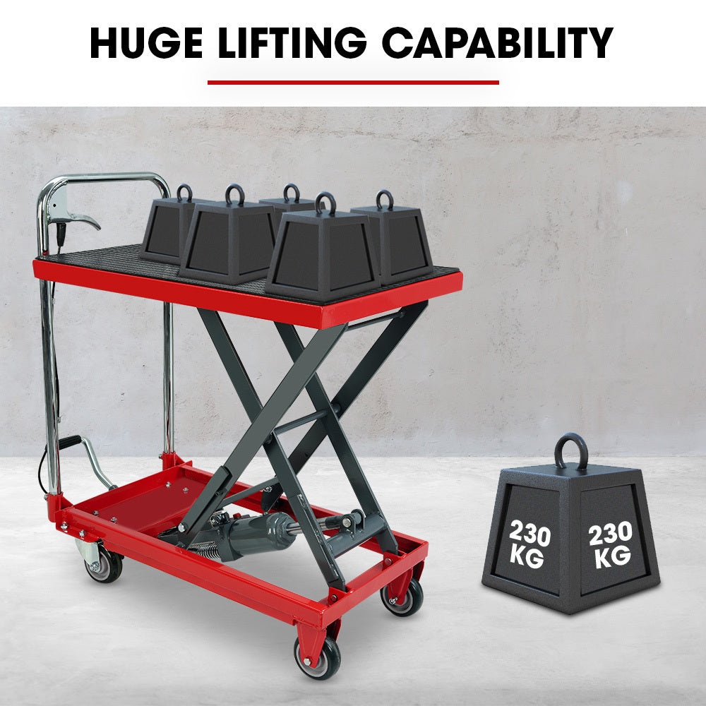 T-REX 230KG Hydraulic Scissor Lift Platform Trolley, Non-Skid Rubber Platform Pad, for Material Handling
