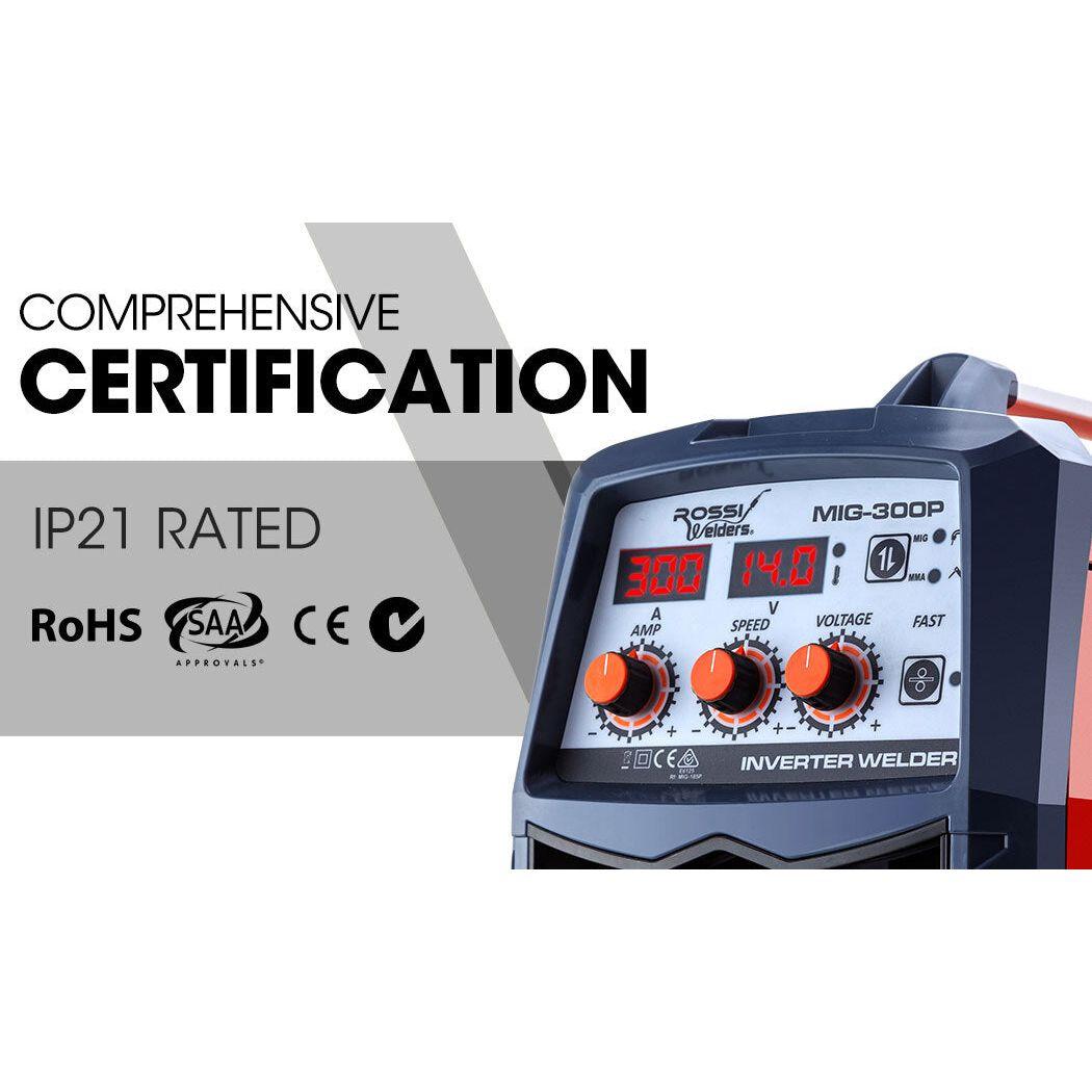 ROSSI 300 Amp MIG Stick Welder, Portable DC Gas Gasless Inverter Welding Machine, 15A Plug