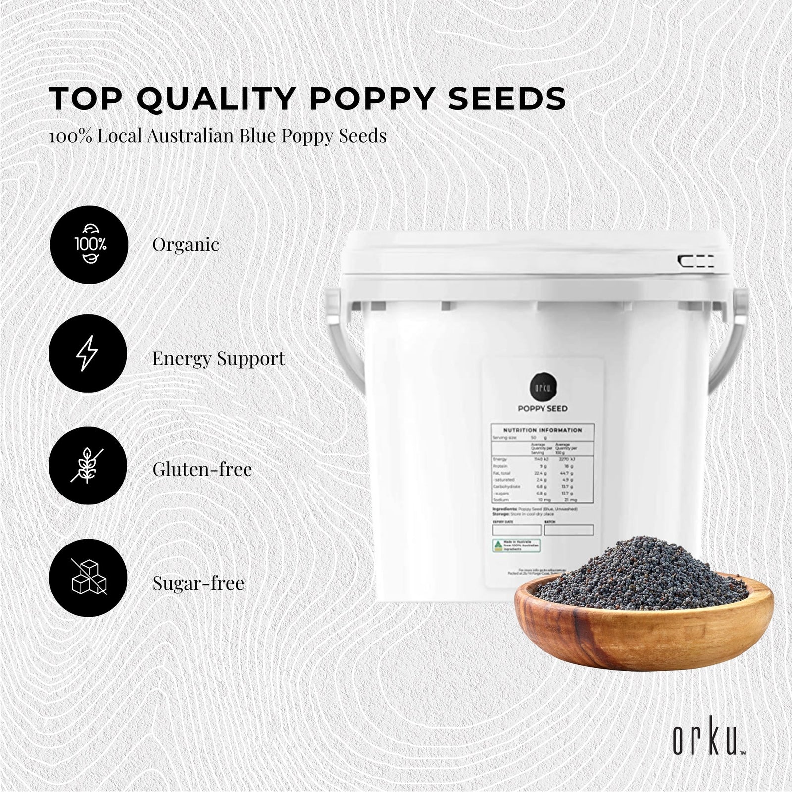 3.5Kg Poppy Seeds Bucket Blue Unwashed 100% Australian Food Cook Baking Mineral
