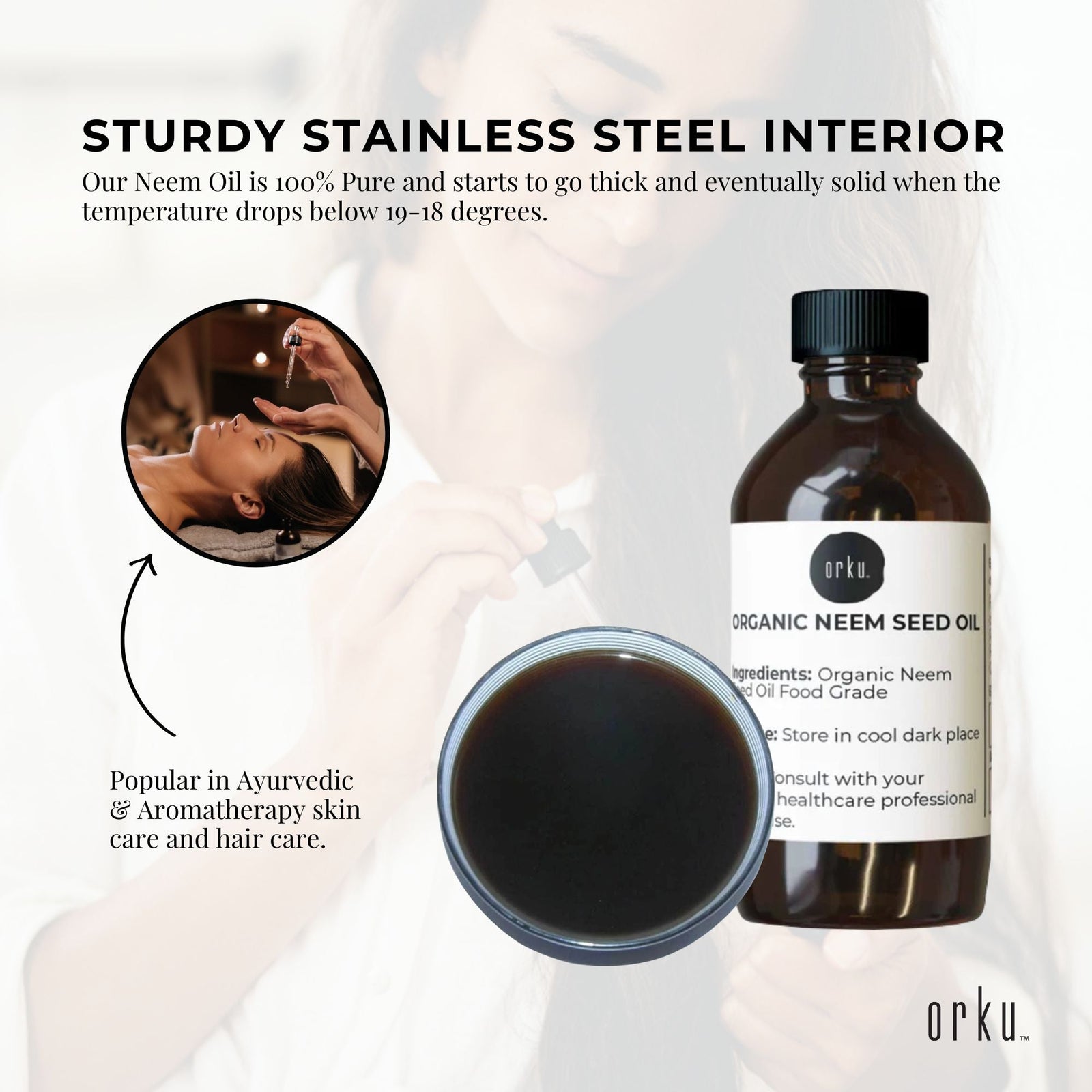 Orku 30ml Organic Neem Seed Oil - Debitterised Cold Pressed Azadirachtin Indica