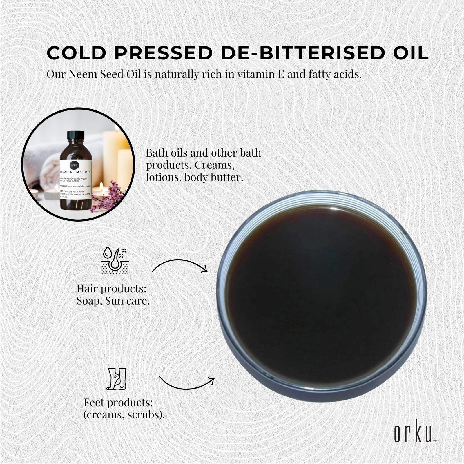 Orku 100ml Organic Neem Seed Oil Debitterised Cold Pressed Azadirachtin Indica