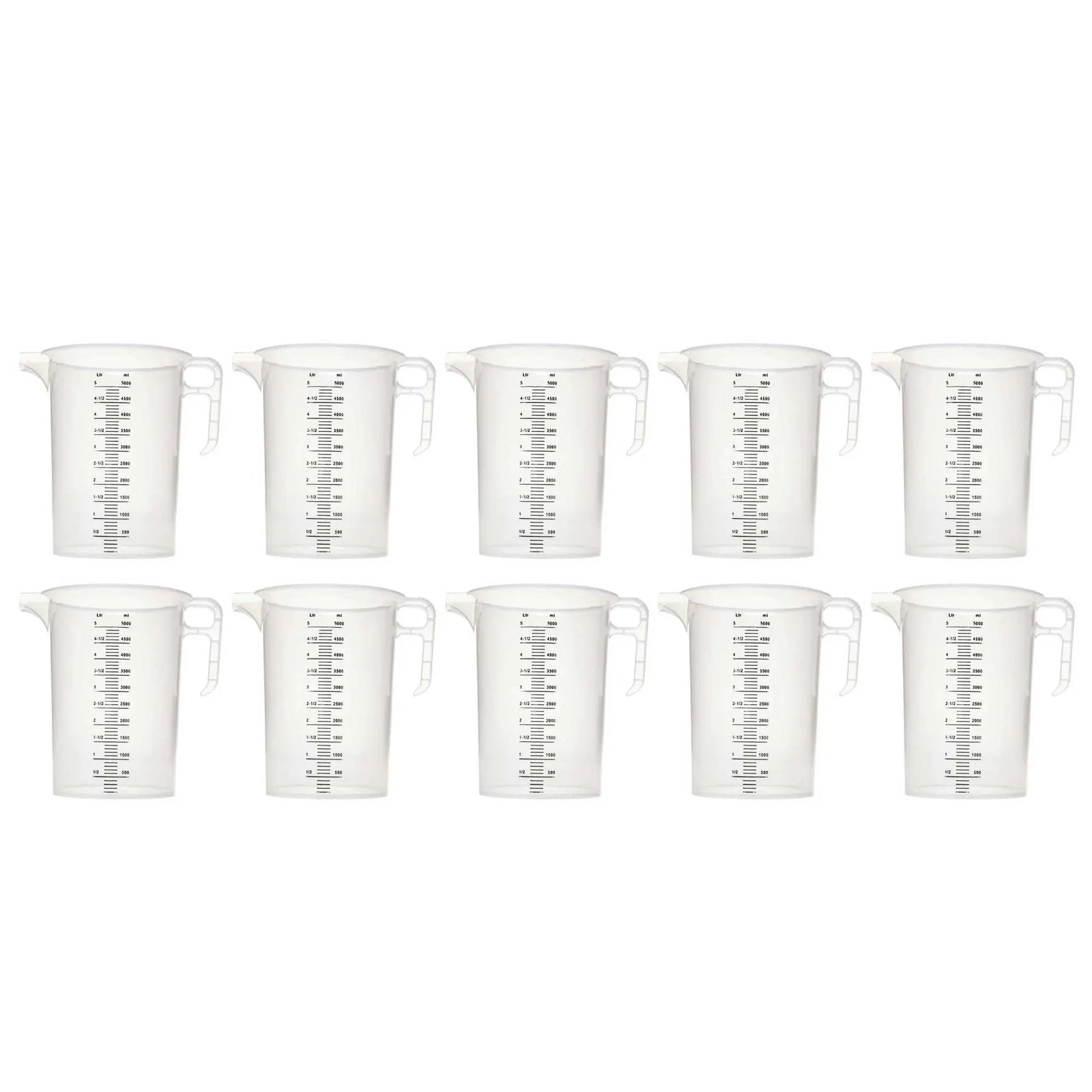 10x 5L Measuring Jug Heavy Duty Clear Plastic Propylene Food Grade BPA 5 Pro-Jug