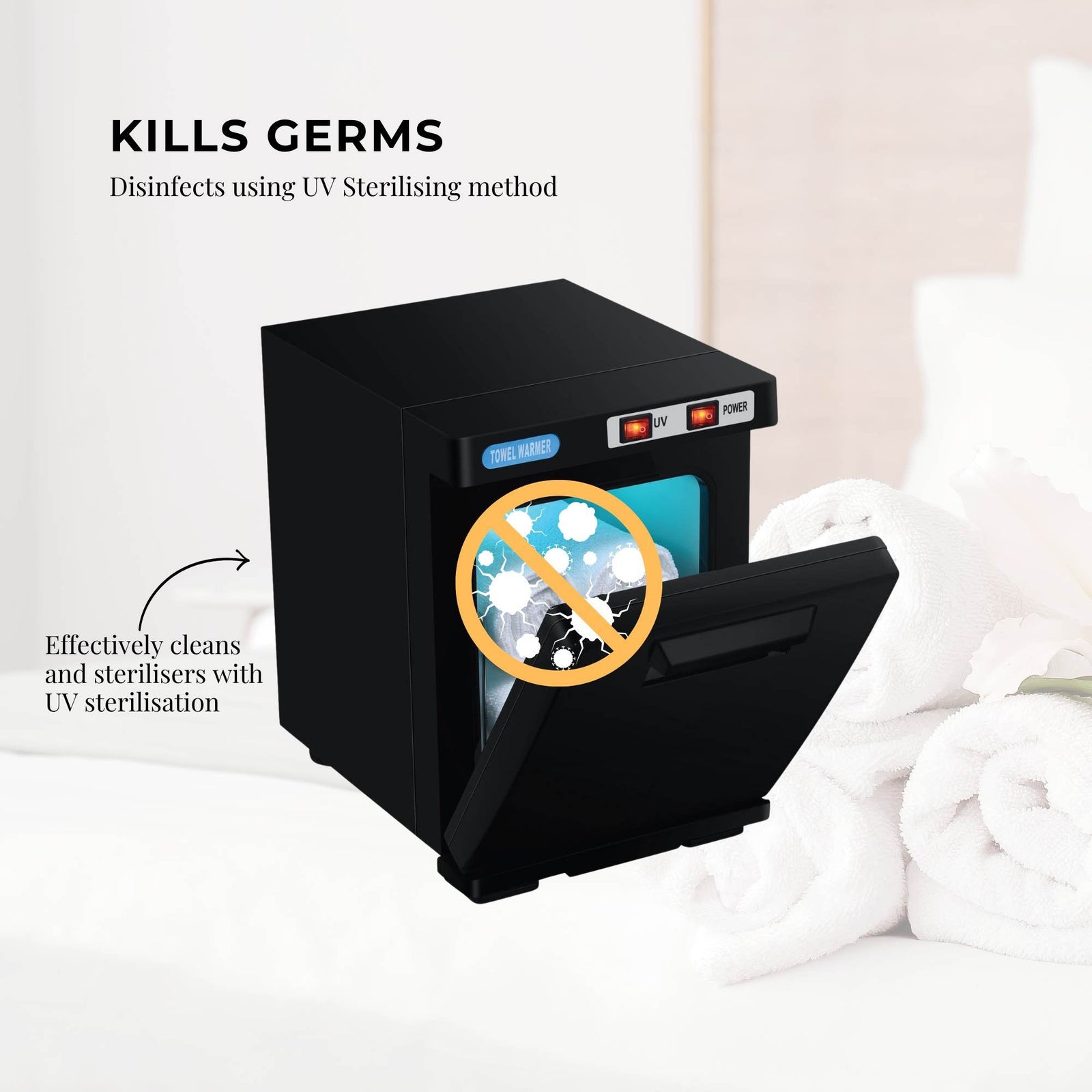 5L Black Electric Hand Towel Warmer Mini UV Steriliser Cabinet Hot Heater Sanitiser