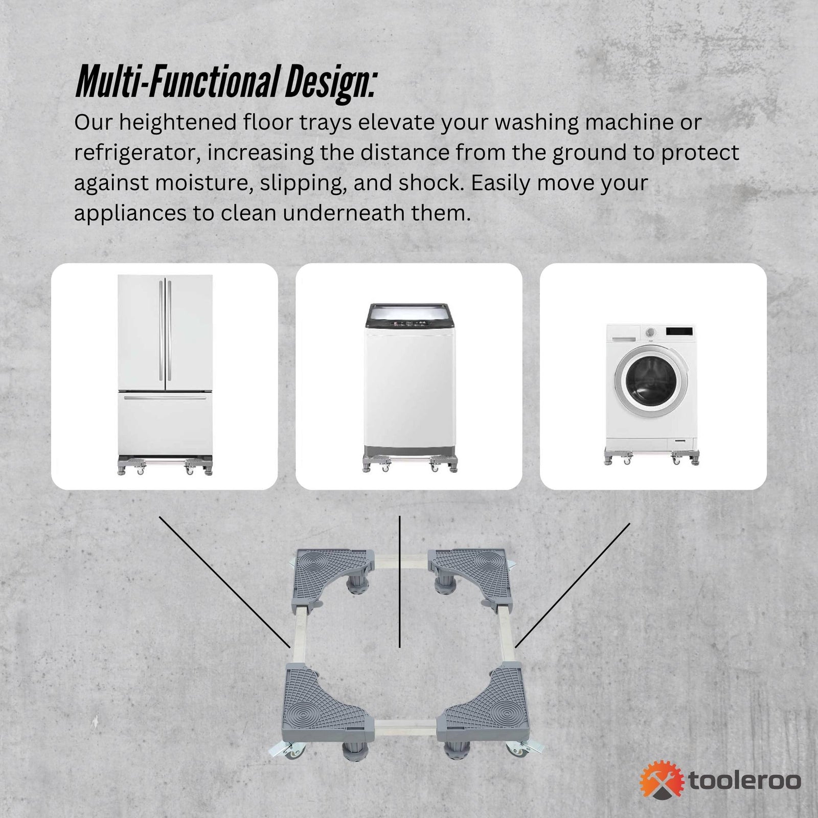 Adjustable Appliance Base Stand - Lock Wheel Trolley For Washing Machine Fridge