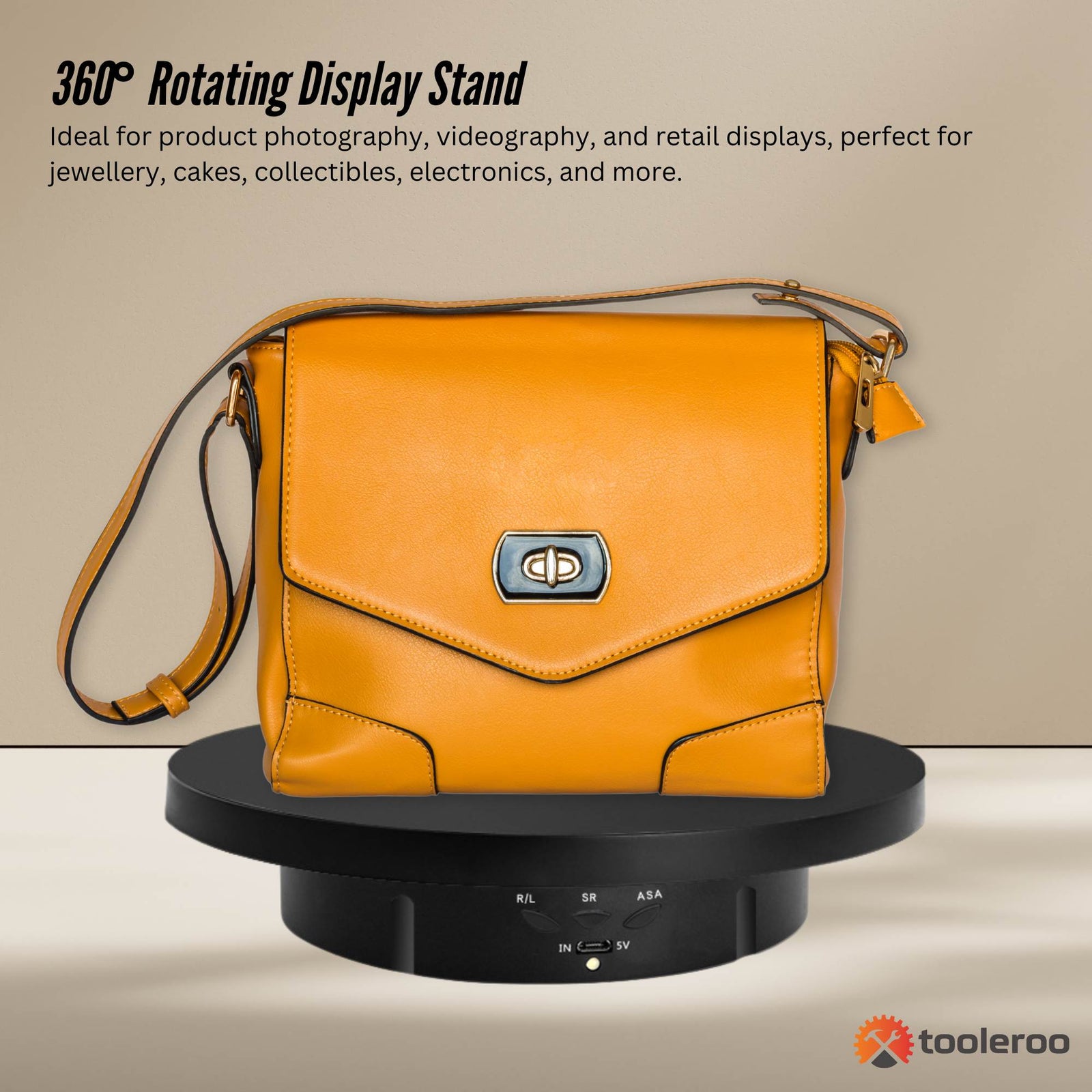 Tooleroo Electric 360 Rotating Product Display Stand Black for Merchandise Video