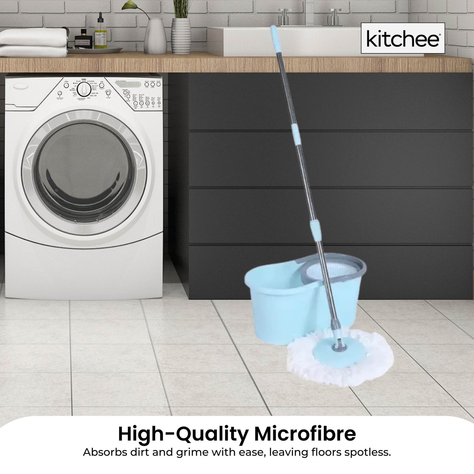 4x Kitchee Microfibre Mop Head Replacement for Kitchee Spin Mop - White Round