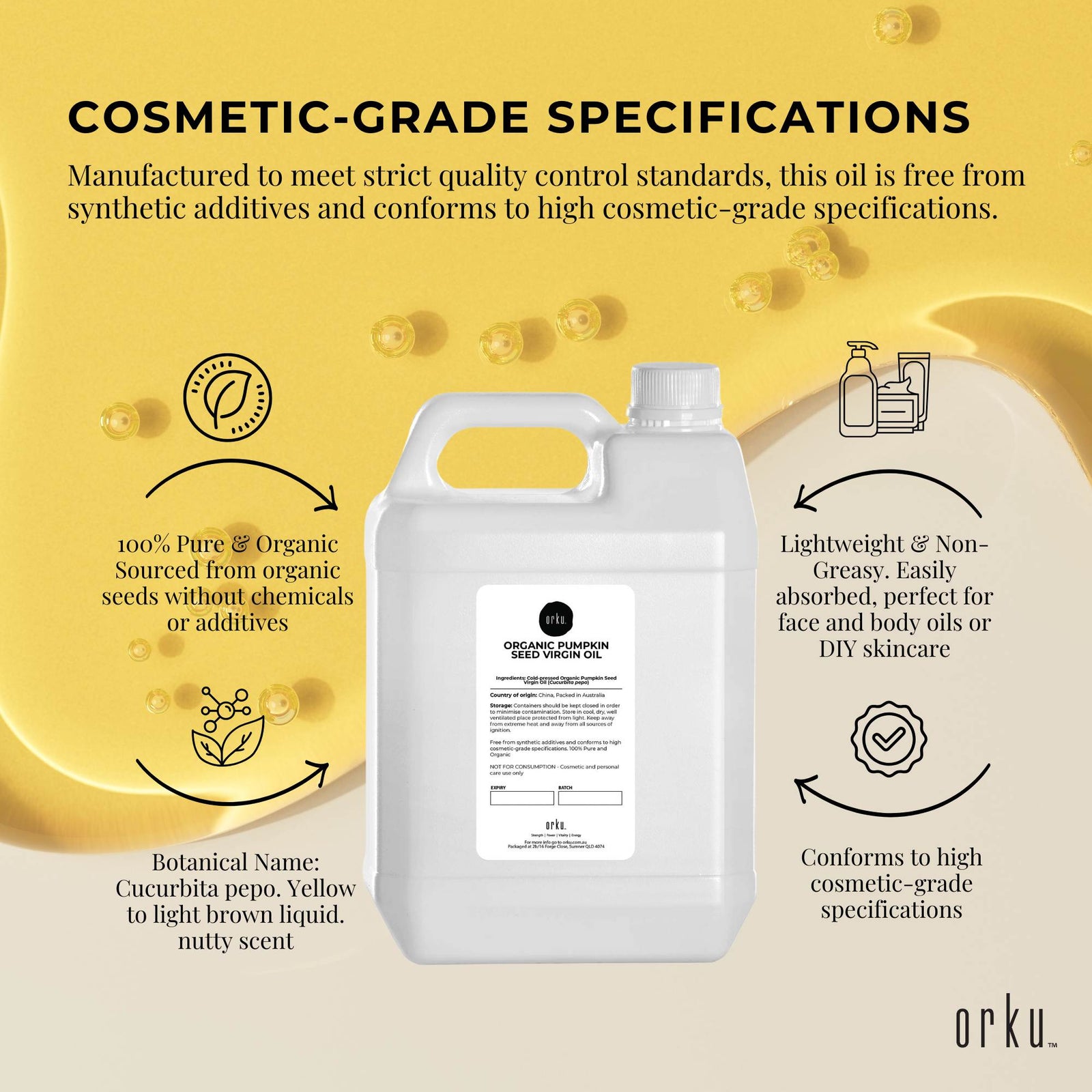 Orku 5L Organic Pumpkin Seed Oil – Virgin Cold Pressed Unrefined Cosmetic Gr.