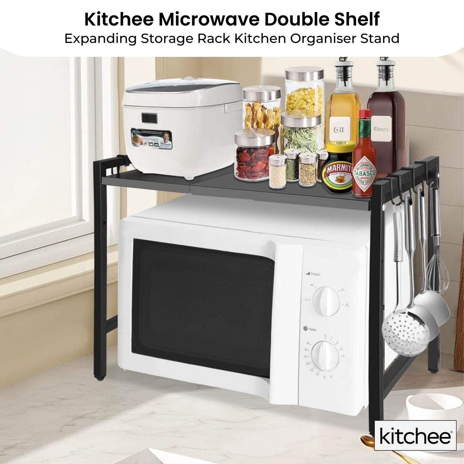 Kitchee Microwave Single Shelf - Expanding Storage Rack Kitchen Organiser Stand