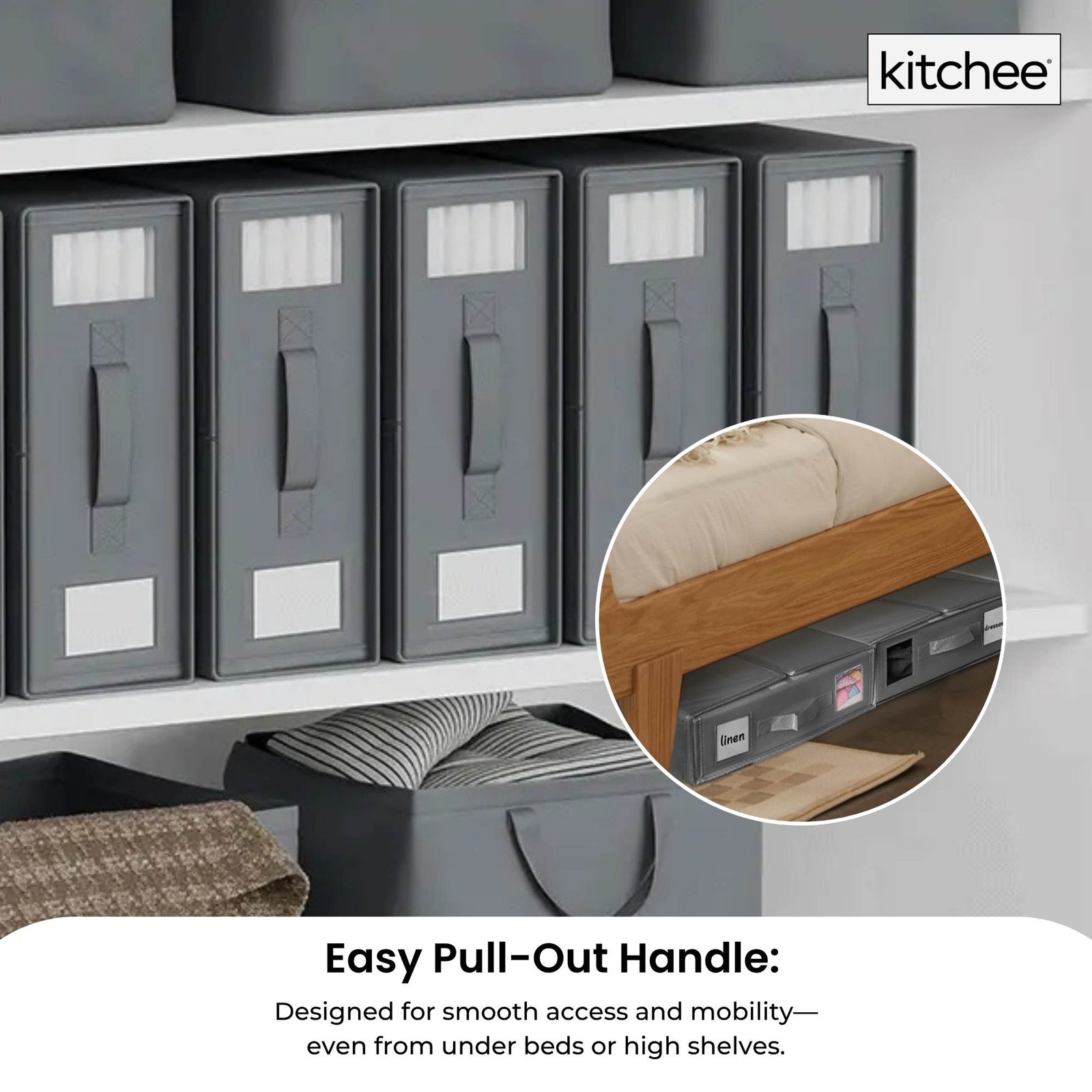 10x Kitchee Foldable Bed Sheet Storage Box – Linen & Closet Organiser Grey