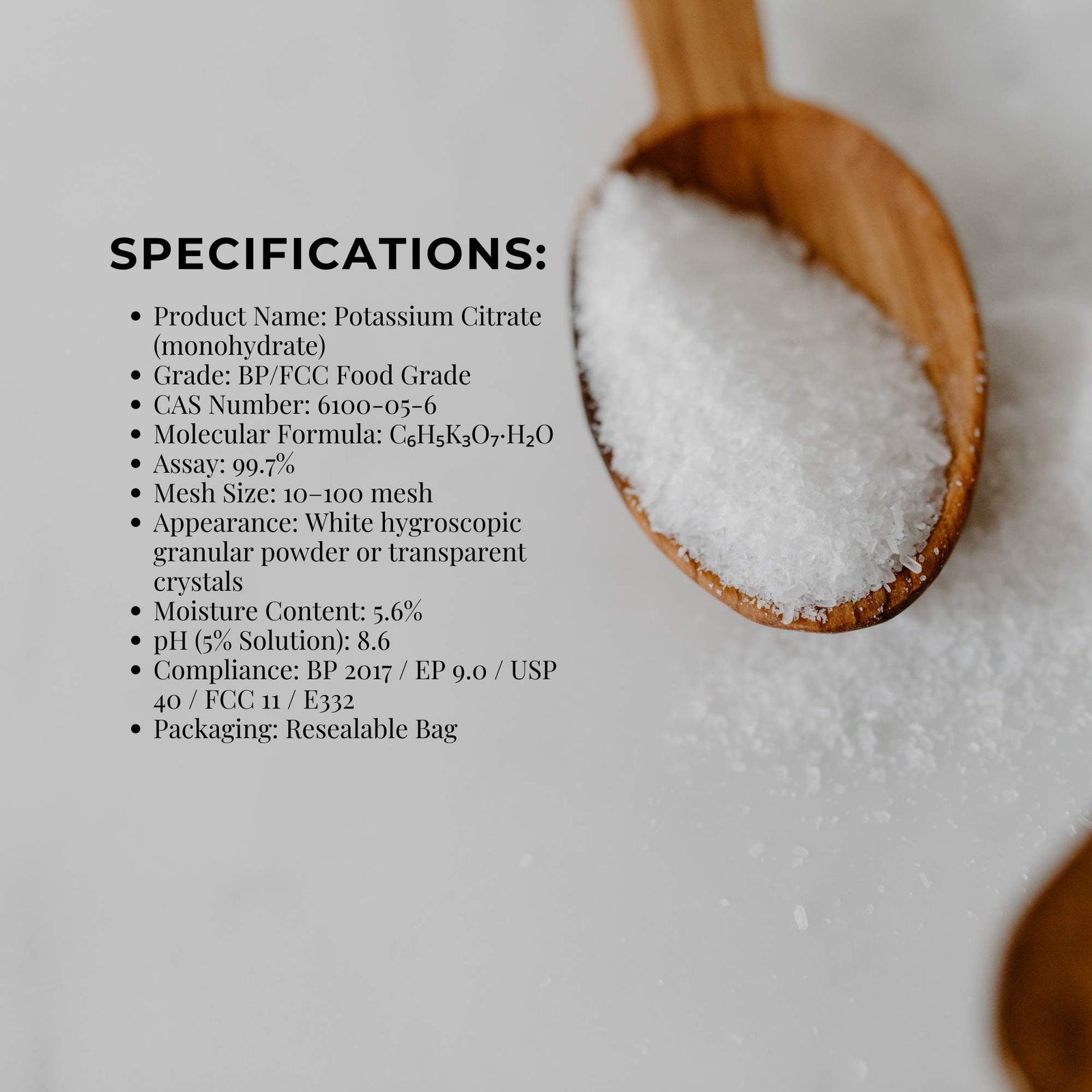 Orku 20Kg Potassium Citrate Food Grade - Granular BP USP FCC E332 Additive