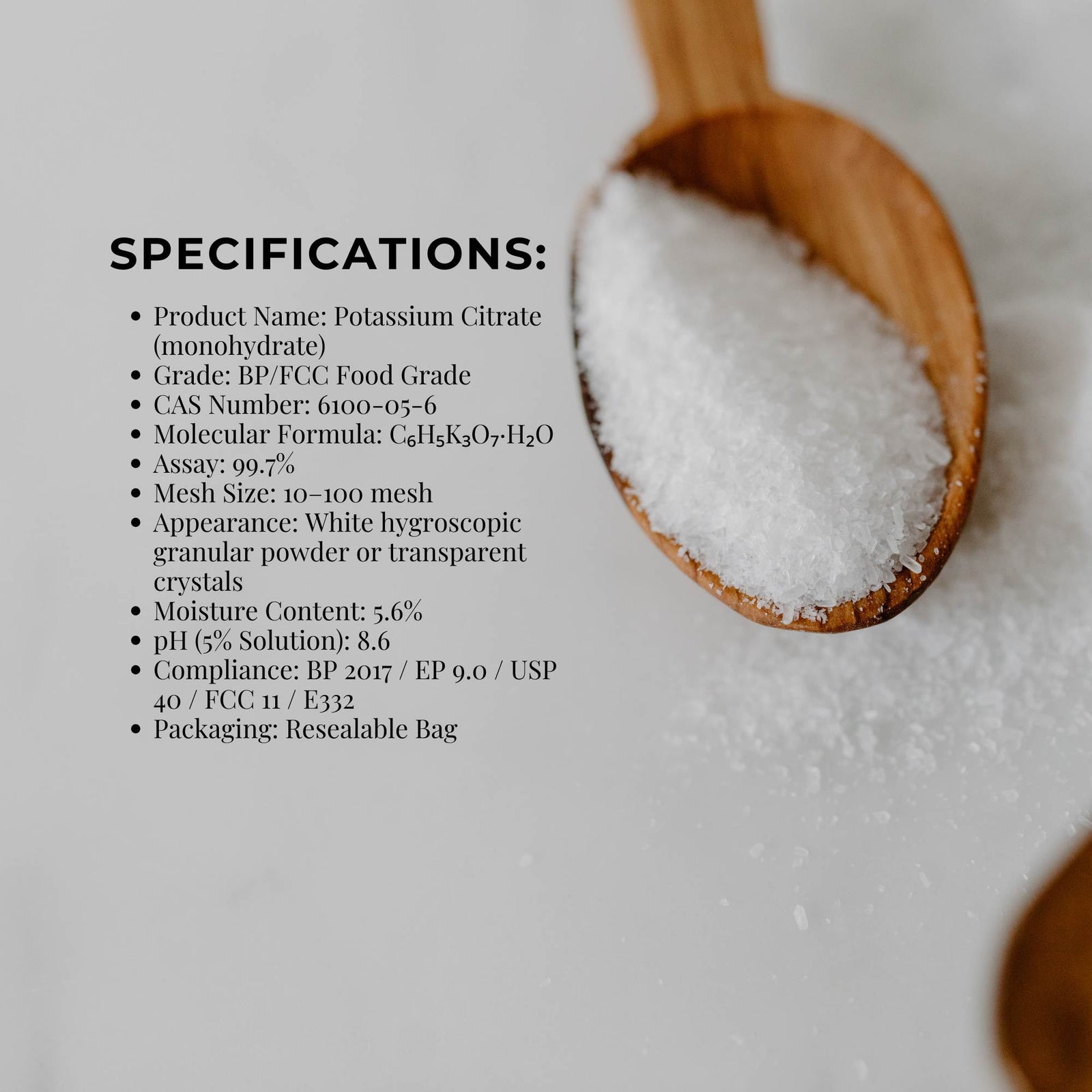 Orku 1.3Kg Potassium Citrate Food Grade Tub - Granular BP USP FCC E332 Additive