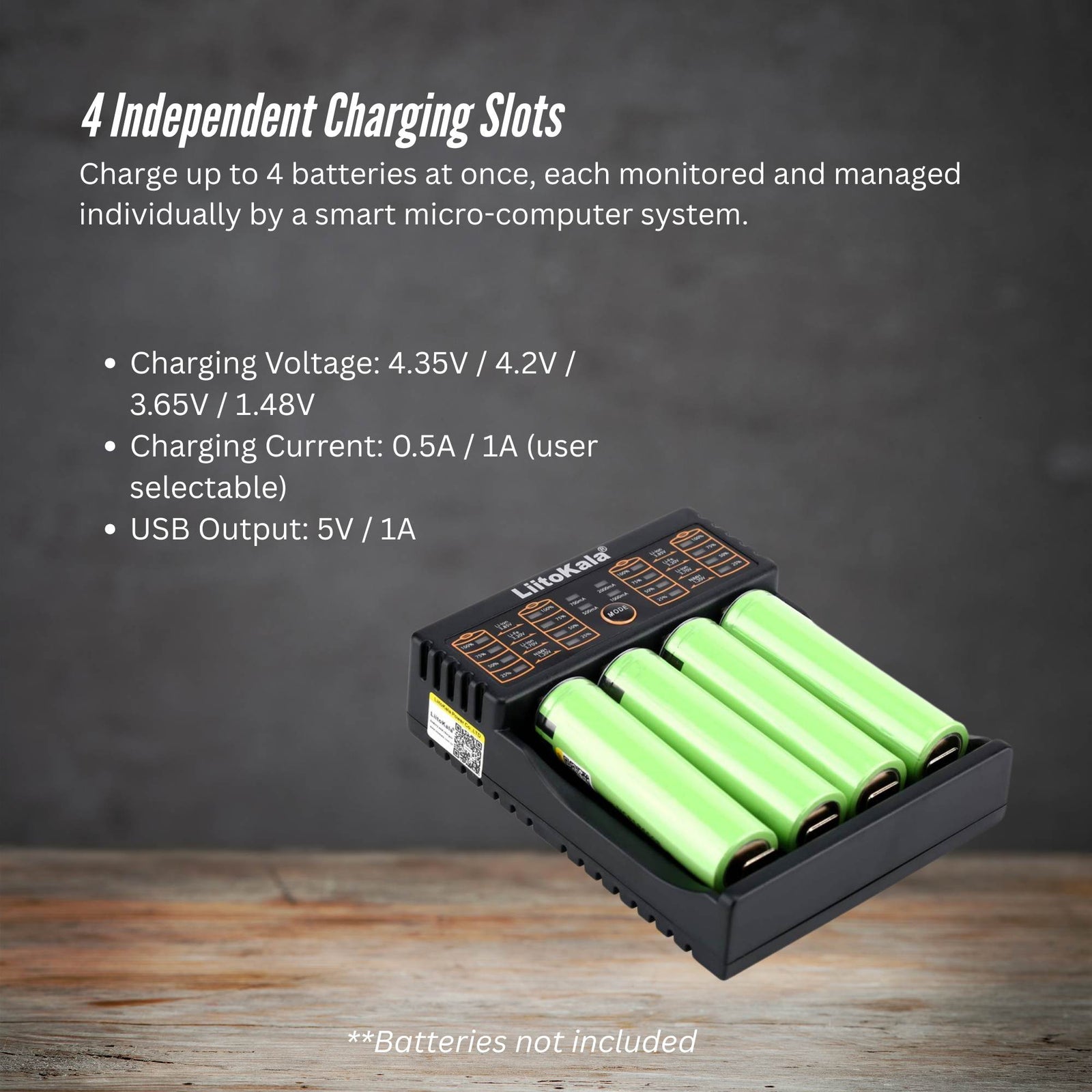 LiitoKala Lii-402 Smart Battery Charger - 4-Slot USB for 18650 AA AAA Li-ion NiMH