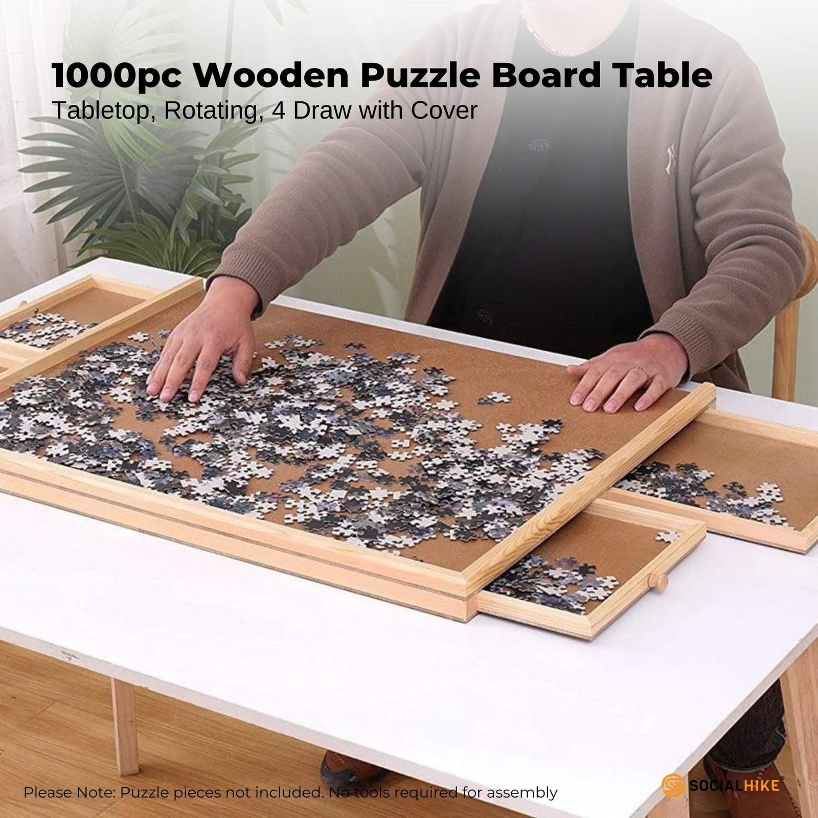 Social Hike 1000pcs Puzzle Board 4 Drawer with Cover - Wooden Rotating Tabletop