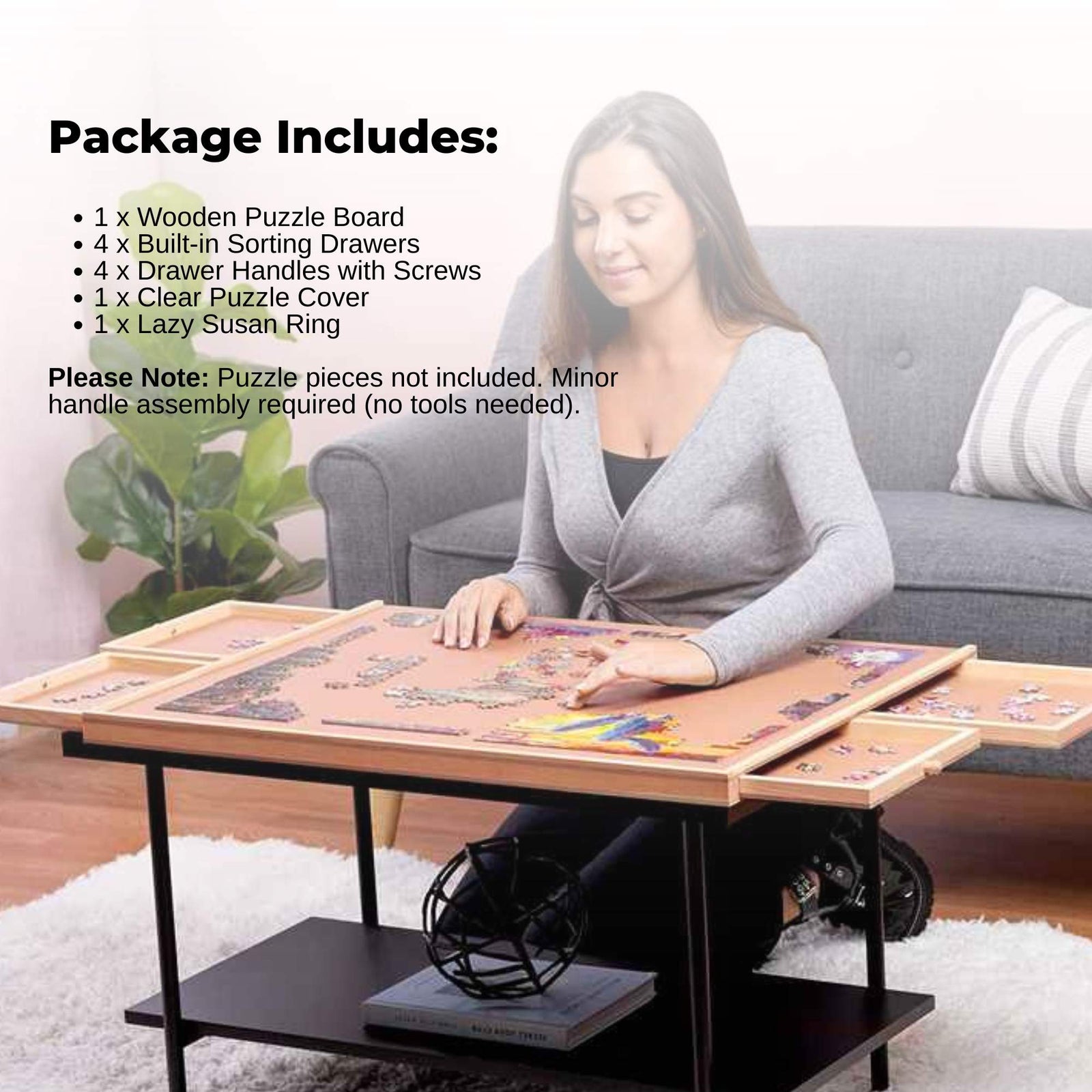 Social Hike 1000pcs Puzzle Board 4 Drawer with Cover - Wooden Rotating Tabletop