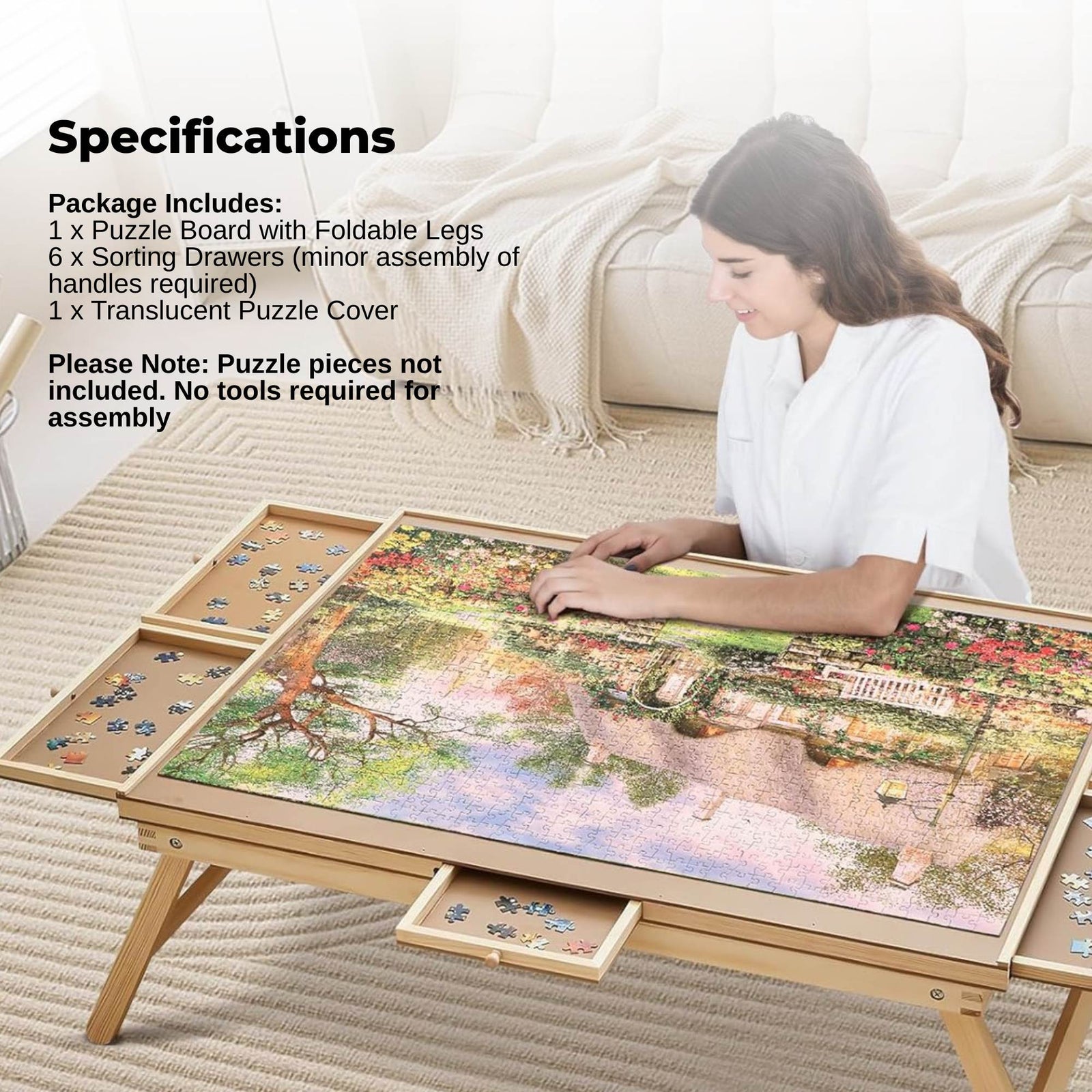Social Hike 1500pcs Puzzle Board Table 6 Drawer with Cover - Wooden Folding Legs