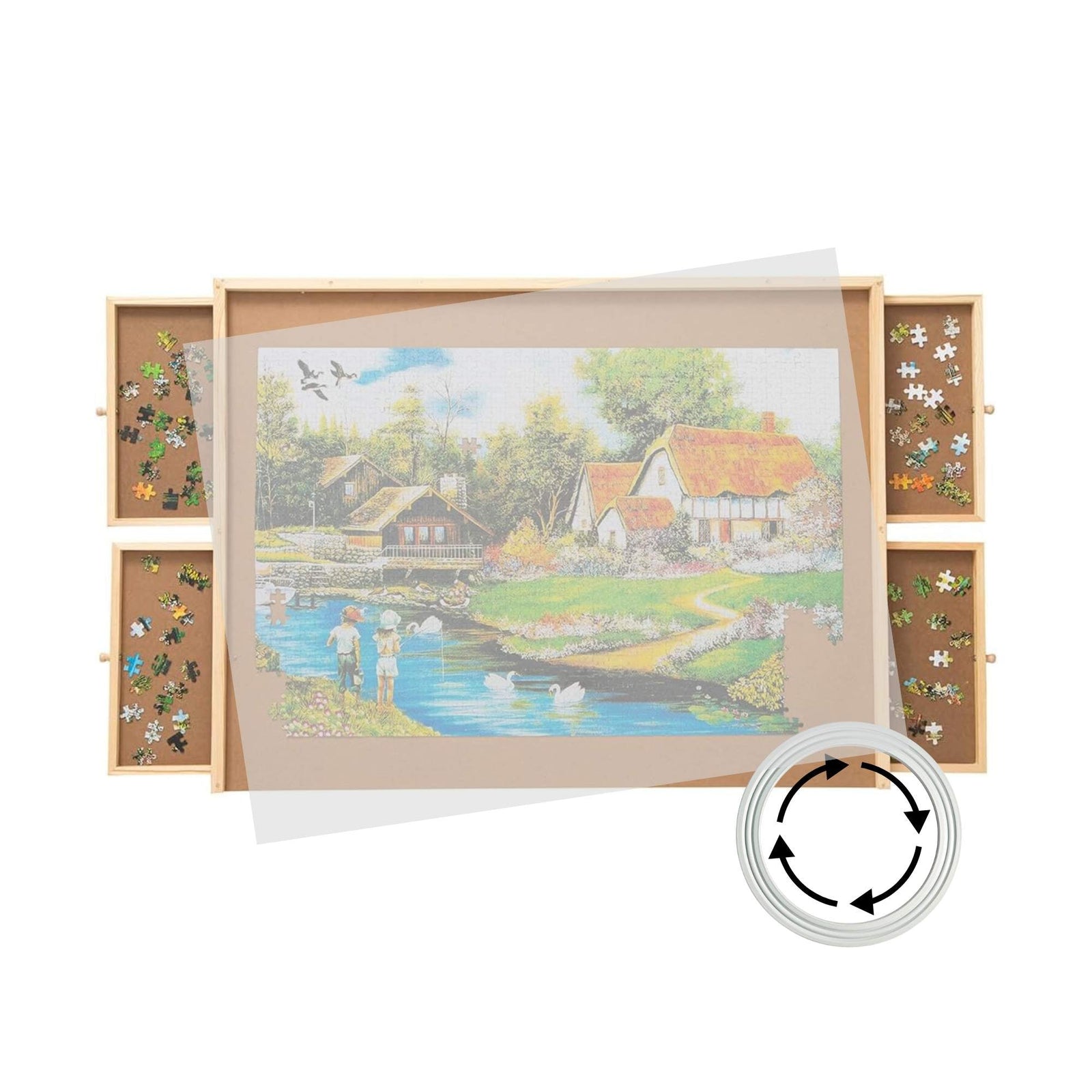 Social Hike 1500pcs Puzzle Board 4 Drawer with Cover - Wooden Rotating Tabletop