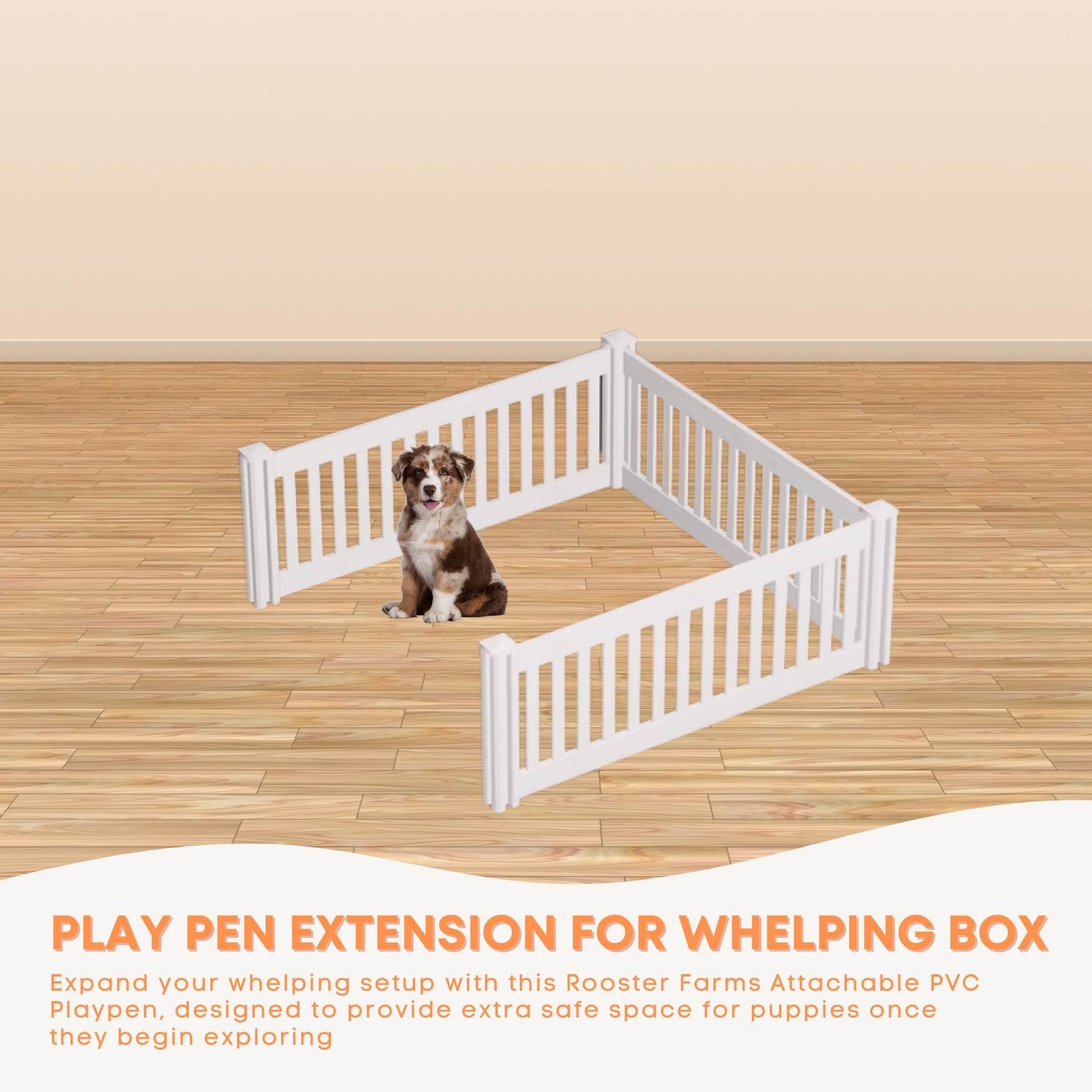Rooster Farms PVC Dog Play Pen Extension for Whelping Box - 95cm x 95cm x 48cm