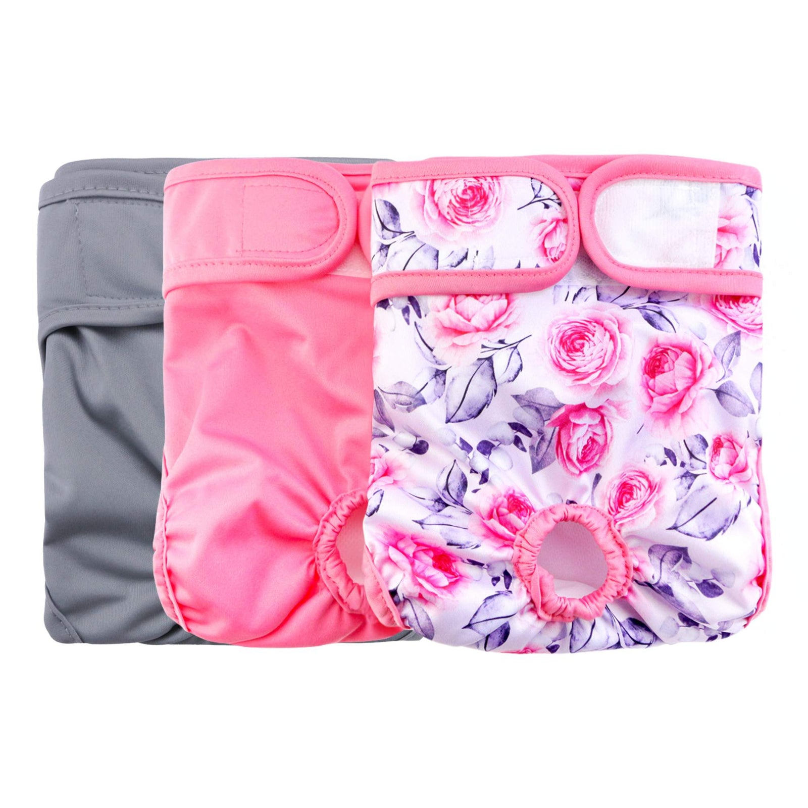 Rooster Farms Female Dog Diapers Medium 3Pk - Washable Reusable Nappy Hook/Loop