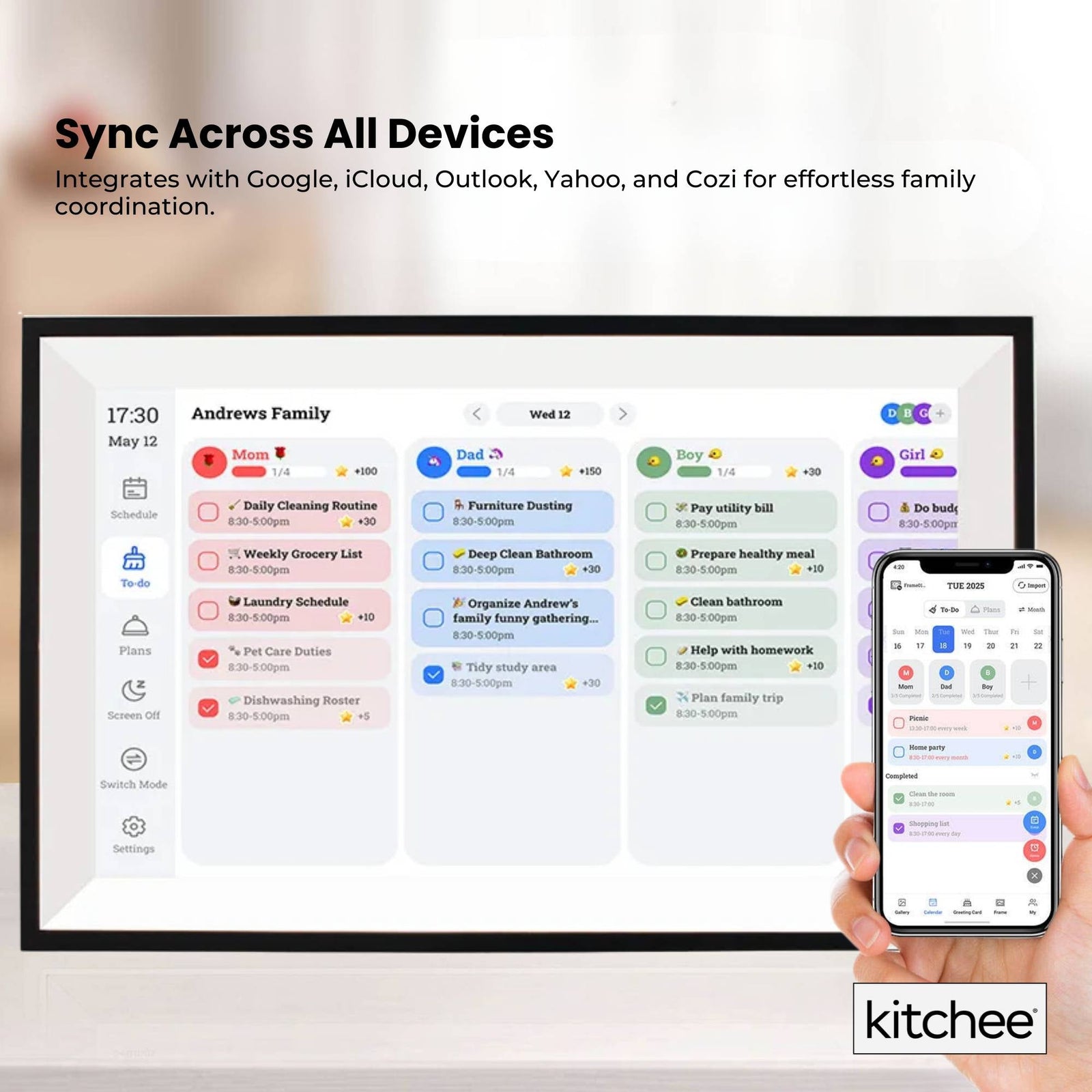 Kitchee Digital Calendar Smart Family Planner - 39.5cm Touchscreen Display Black
