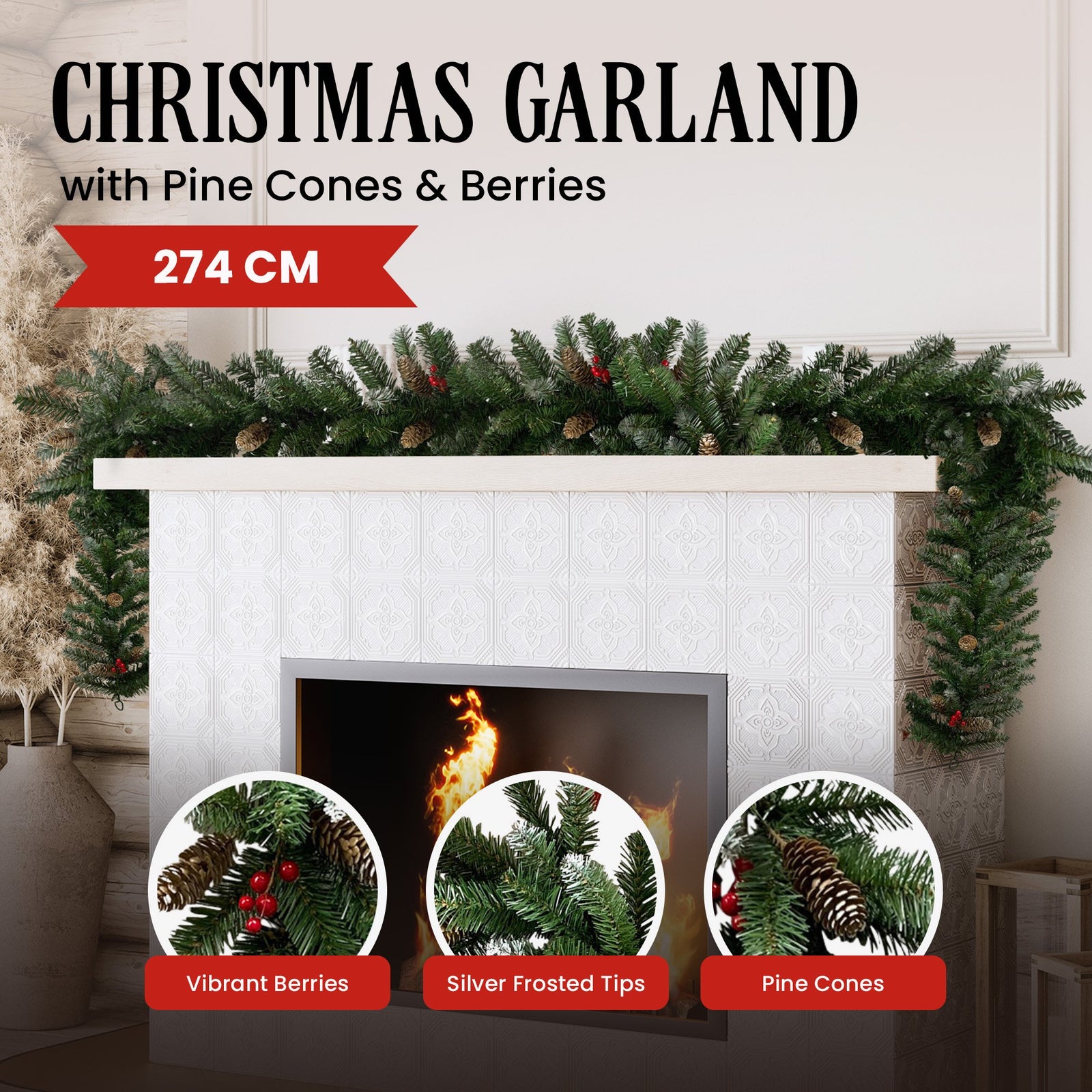 Christabelle 274cm Christmas Garland with Pine Cones & Berries