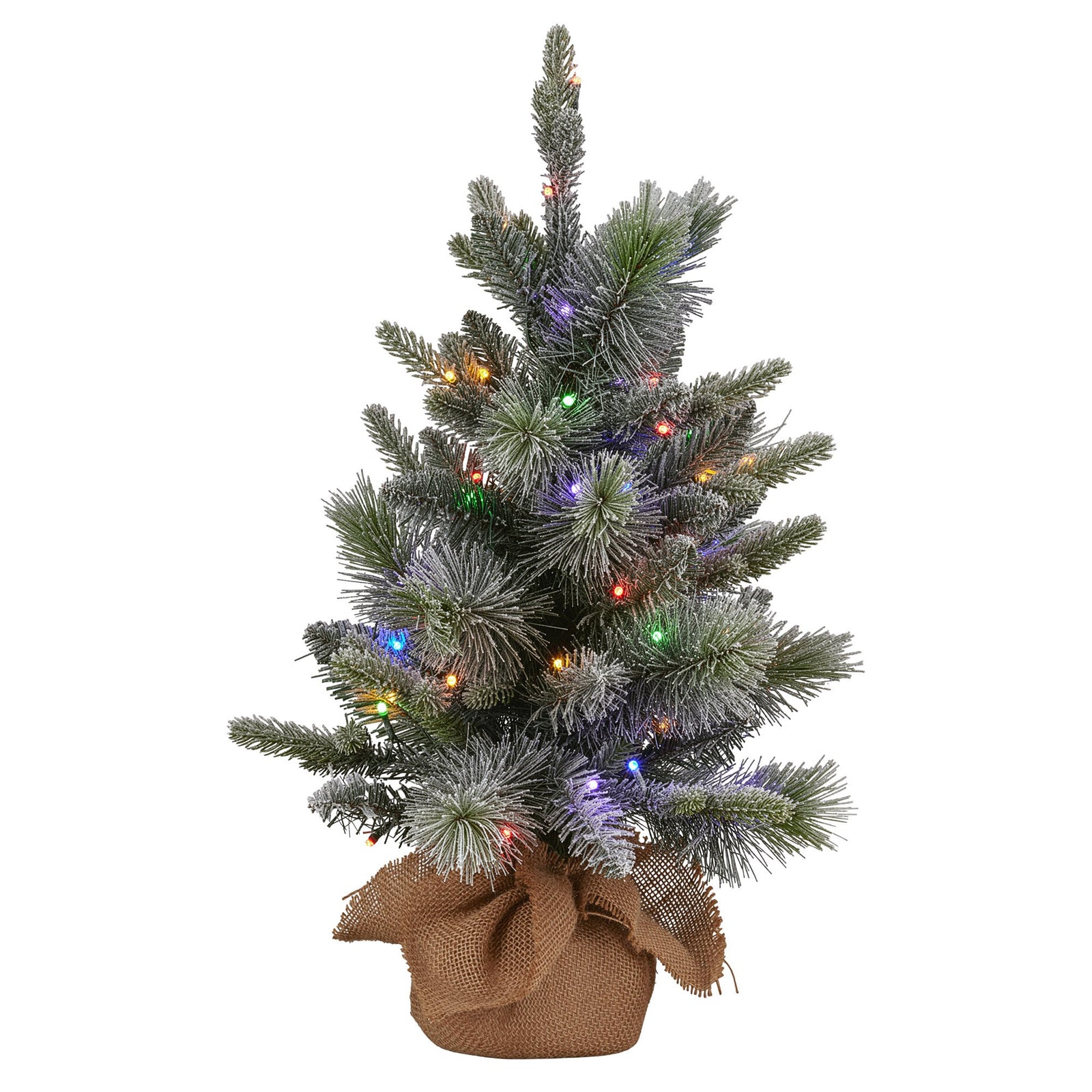 National Tree Company 61cm Pre-Lit Snowy Stamford Spruce Battery-Operated Mini Christmas Tree Multi-Functional LED Timer